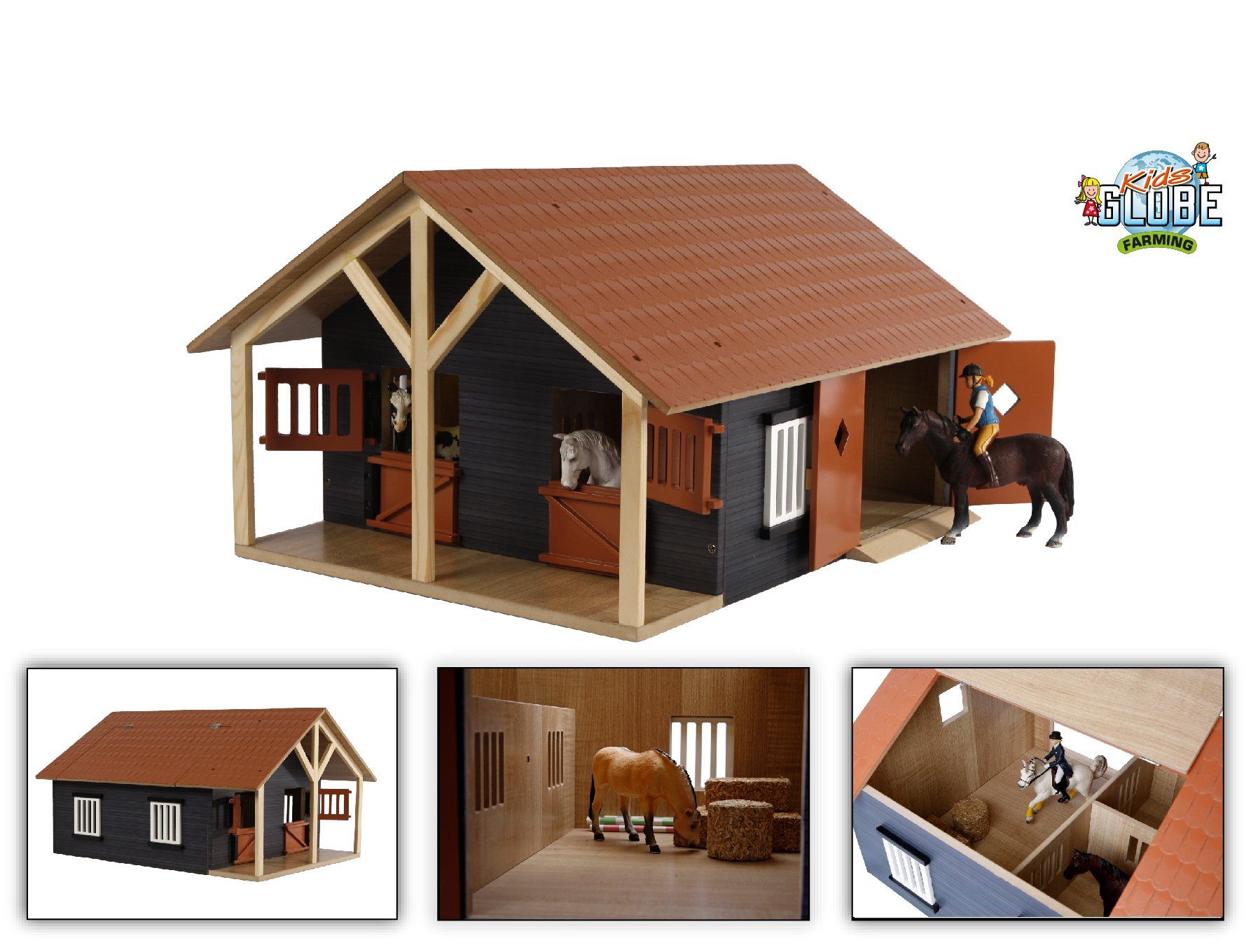 Kids Globe Spielwelt KidsGlobe Farming Pferdestall Holz, Maíôstab 1:24 - mit 2 Boxen