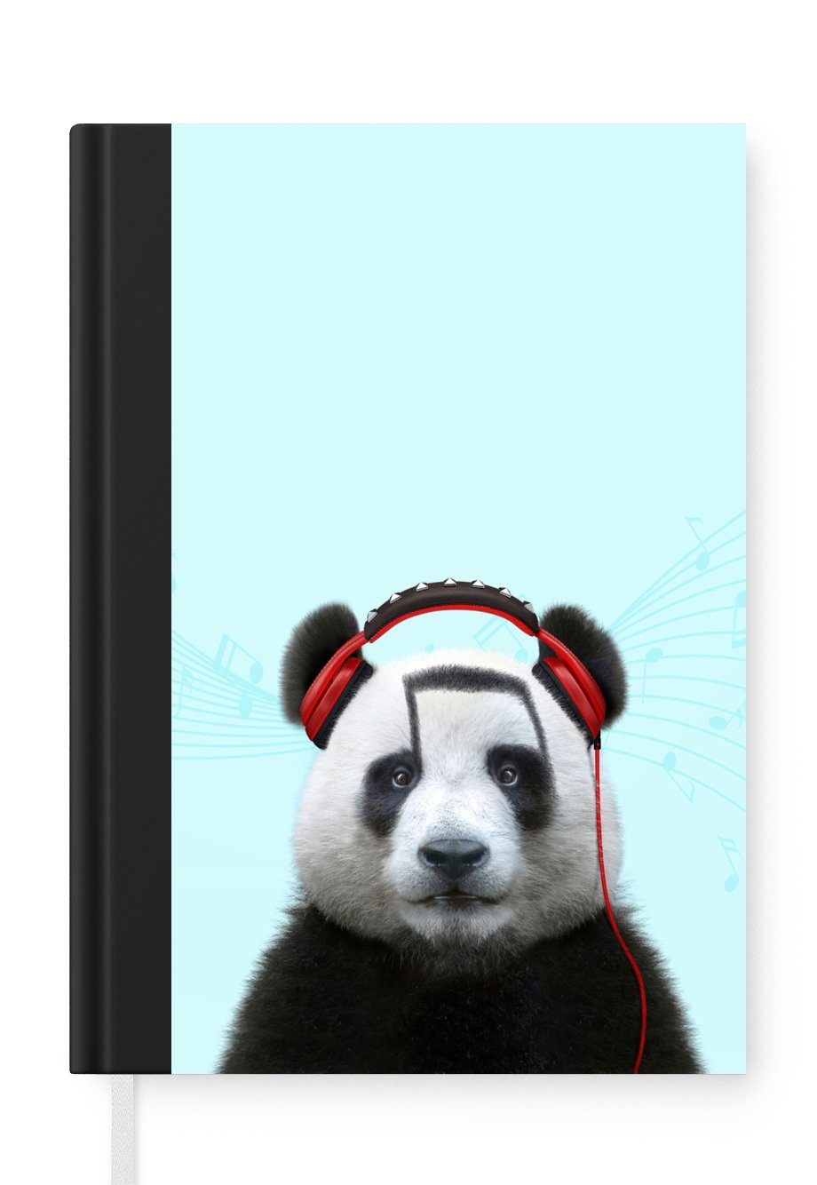 MuchoWow Notizbuch Panda - Kopfhörer - Tier - Musiknoten - Rot, Journal, Merkzettel, Tagebuch, Notizheft, A5, 98 Seiten, Haushaltsbuch