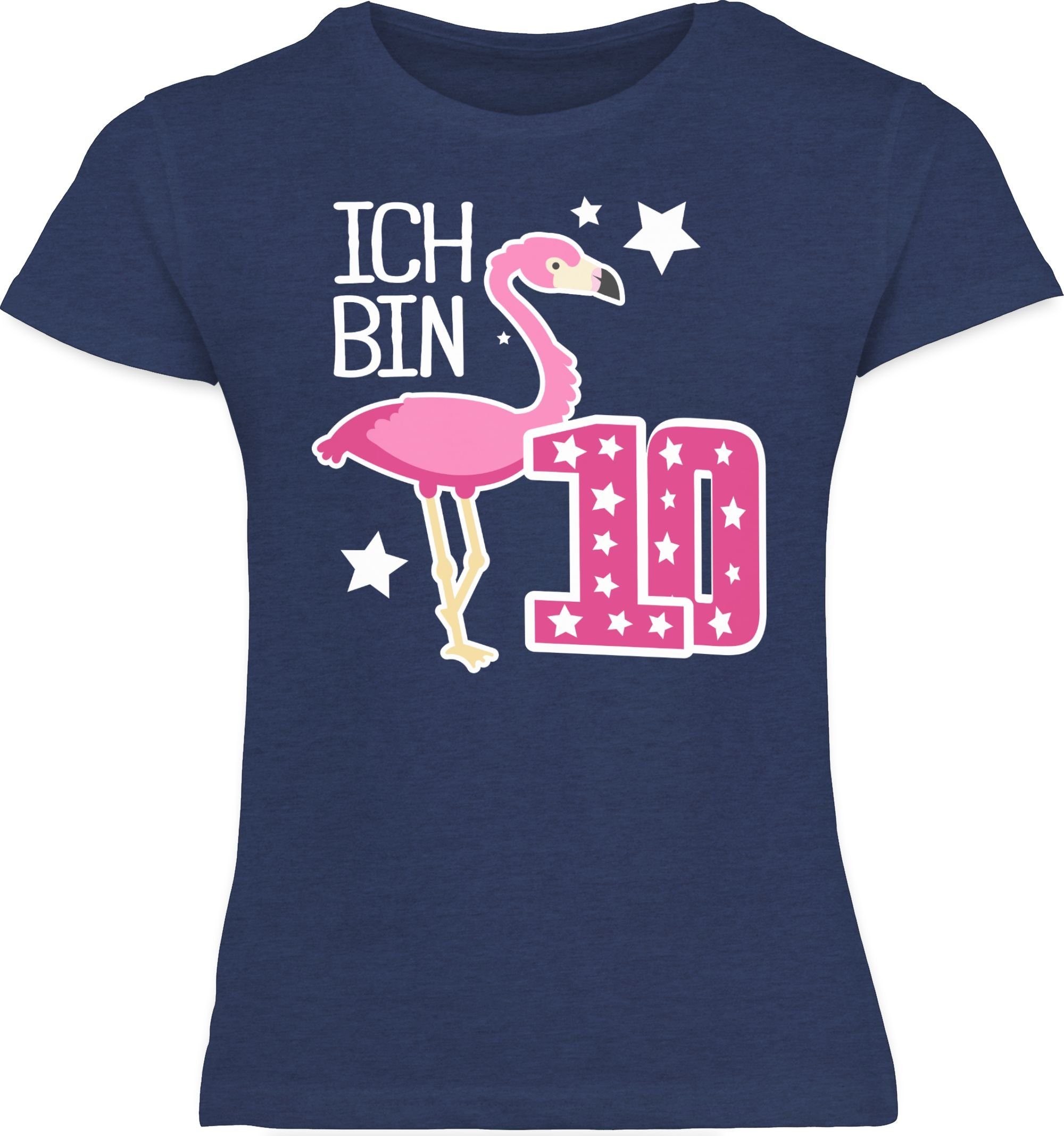 Shirtracer T-Shirt Ich zehn 10. Geburtstag 1 bin Flamingo Meliert Dunkelblau