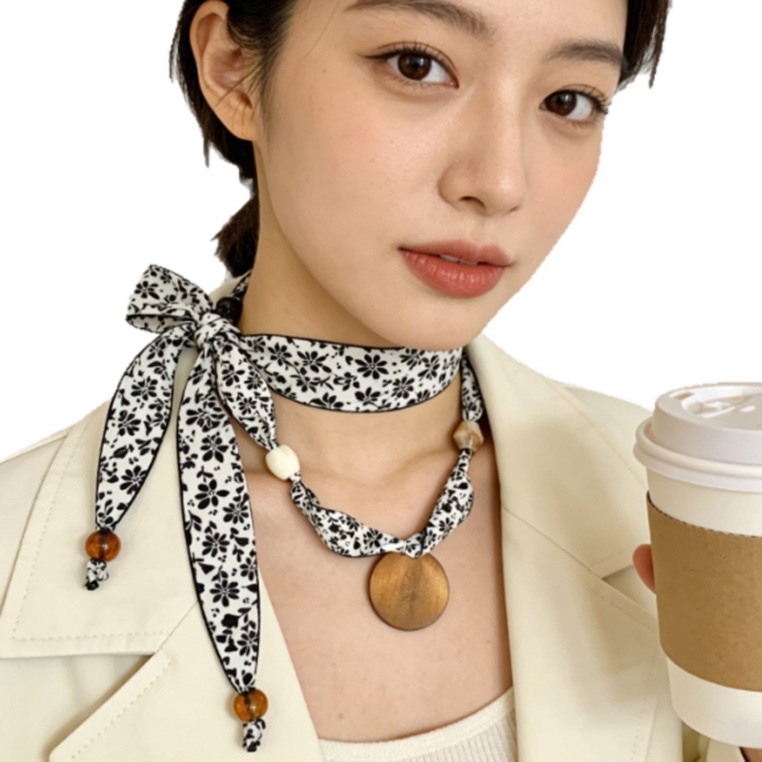 Refttenw Halstuch Damen-Halskette,Seidenschal-Halskette,Schal,Retro-Blumenmuster