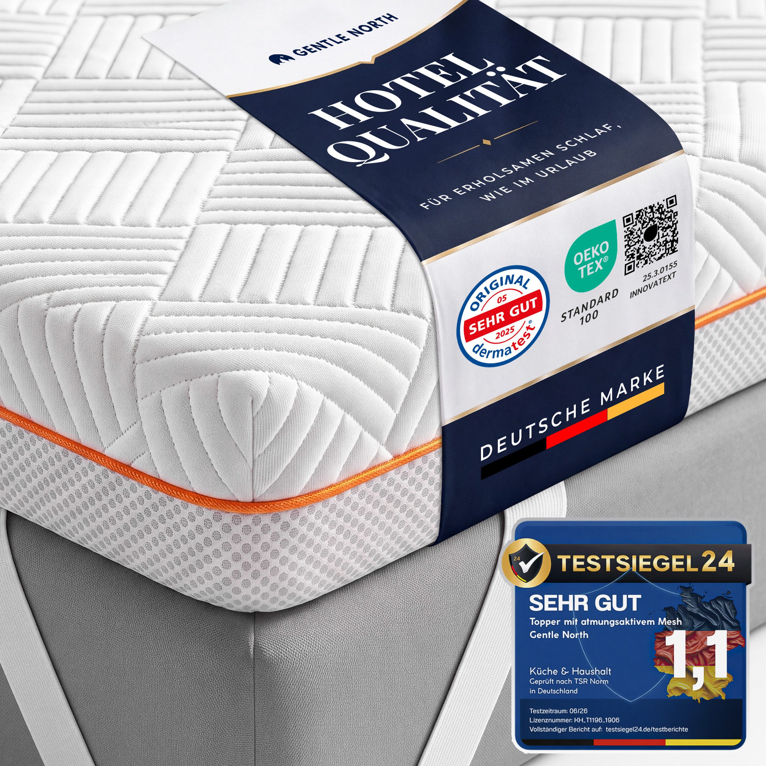 Gentle North, Topper Gel-Memory- und Komfortschicht – 7 cm – Stärke H2/H3 – Matratzentopper, (1-tlg), 7 cm, schadstoffgeprüft (Stoffe, Fäden, Reißverschlüsse & Schaum etc)
