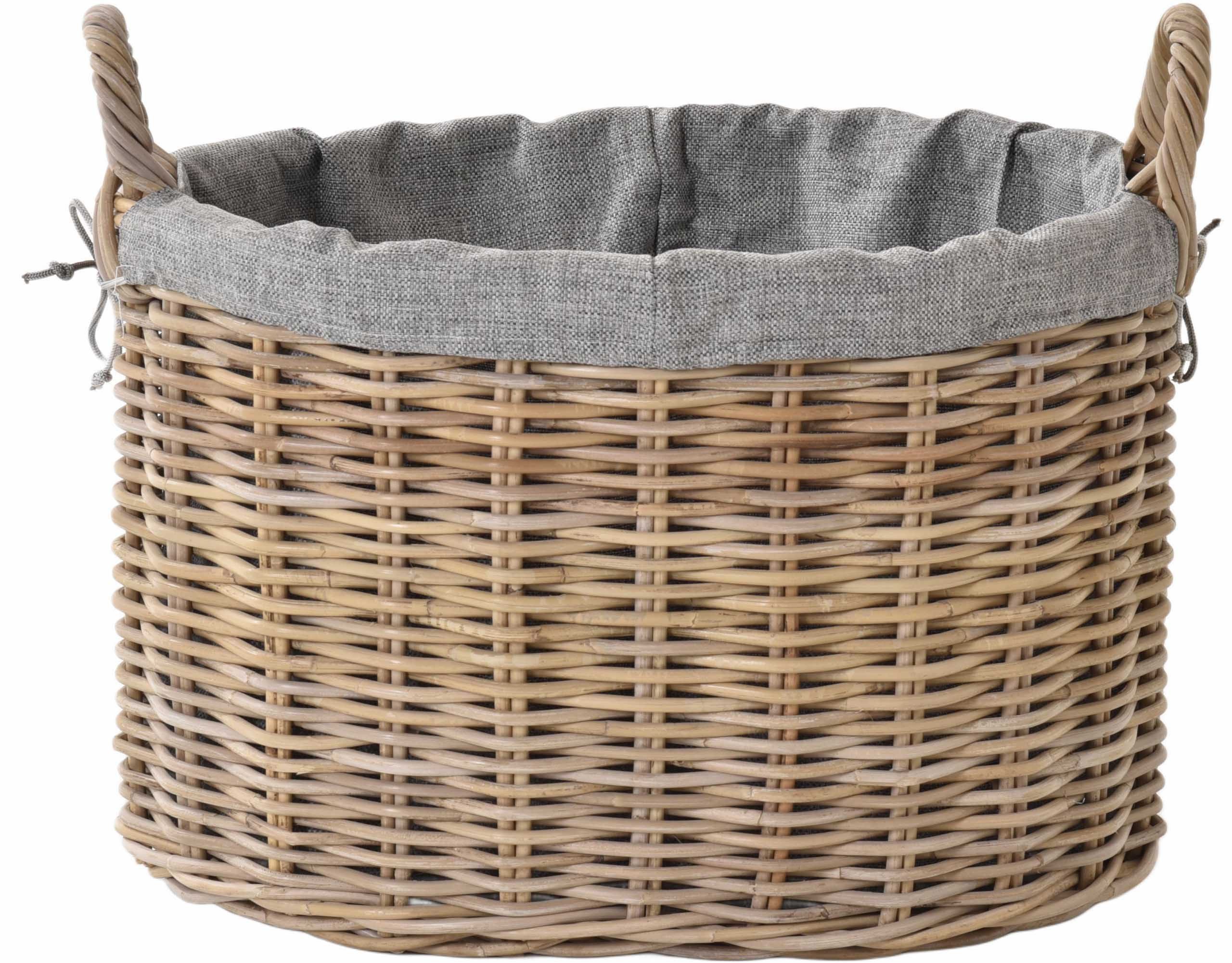 Krines Home Flechtkorb Großer Holzkorb Natur Rattan XL Korb mit Inlett Kaminholz mit Jute, Allzweck Korb mit Jute Oval