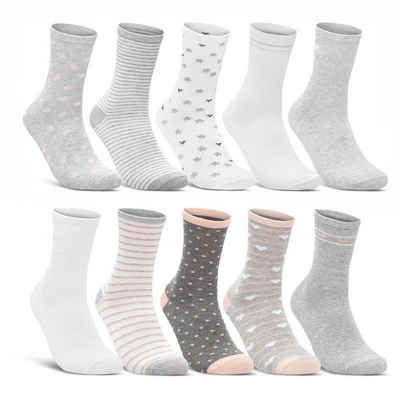 sockenkauf24 Basicsocken 10 Paar Damen Socken Mehrfarbig Streifen Punkte (34911/1+2, 39-42) Herzen Maritim Baumwolle