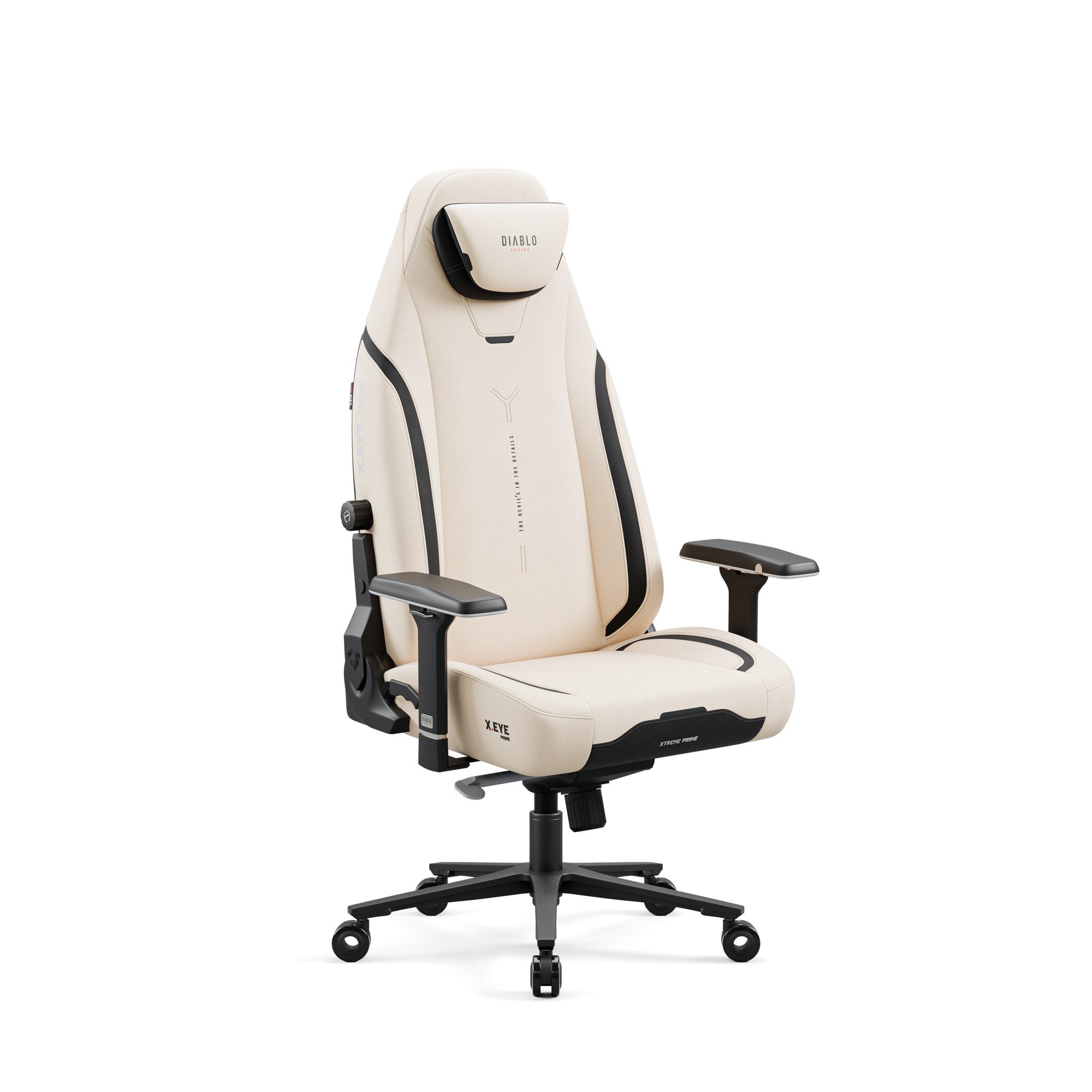 DIABLO CHAIRS Gaming-Stuhl X.Eye Prime Stoff ergonomisch 4D-Armlehnen Metallbasis 140kg (ProSpine Support, Wippmechanik 170°, Klasse-4-Gaslift), Magnet-Kopfstütze CoolComfort GentlePro TiltTech