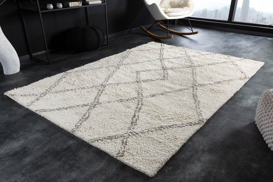 Hochflor-Teppich EUPHORIA 230x160cm beige grau, riess-ambiente, rechteckig,  Höhe: 20 mm, Wohnzimmer · Wolle · handgewebt · geometrische Muster ·  Scandinavian