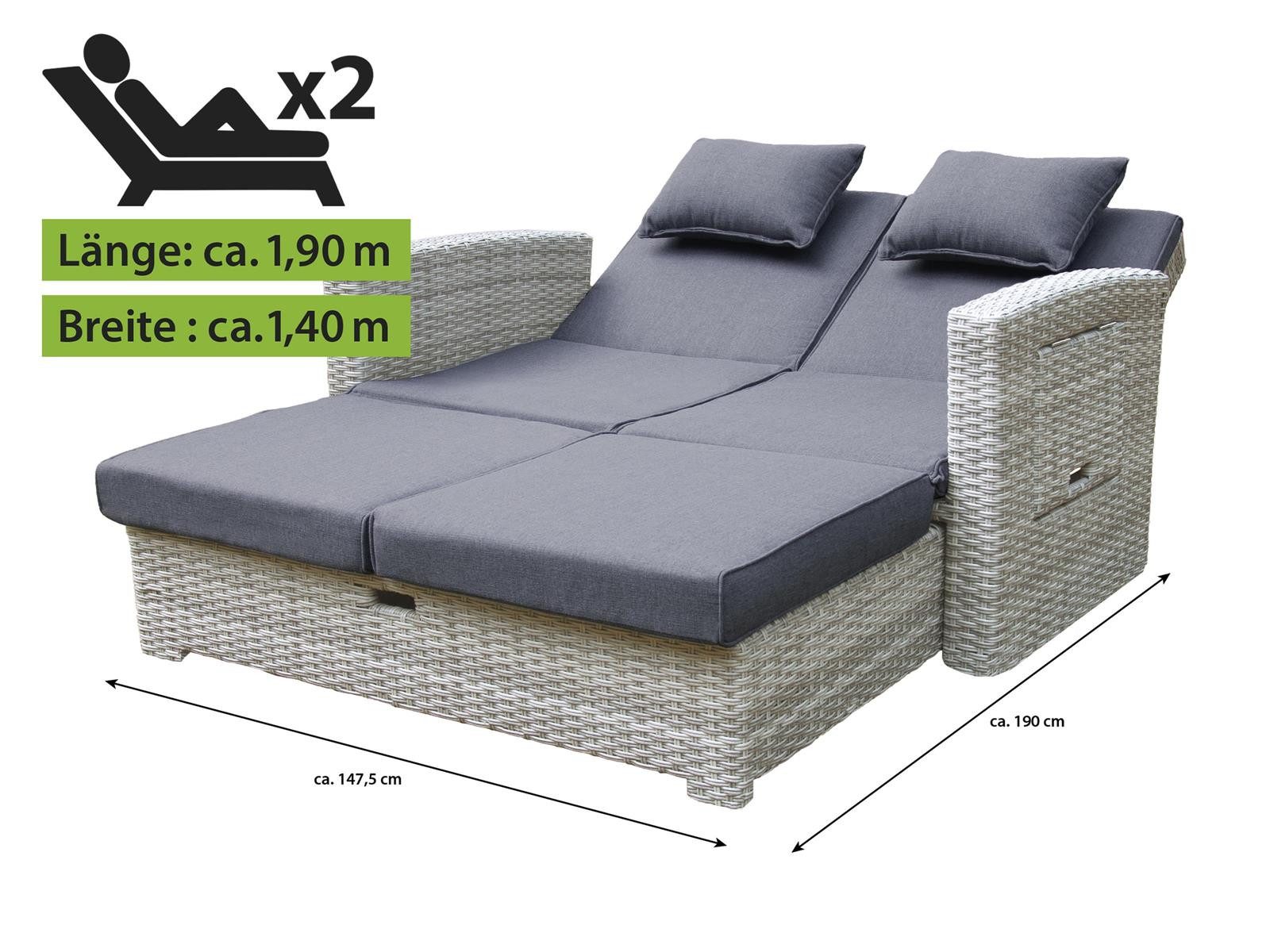 bellavista - Home&Garden® Loungesofa »Begur« Multifunktions Gartensofa Rattan Lounge Sofa Garten Bett, Set 1 Teile, grau, Polyrattan, für 2 Personen, wetterfest, Garten, Terrasse, Balkon