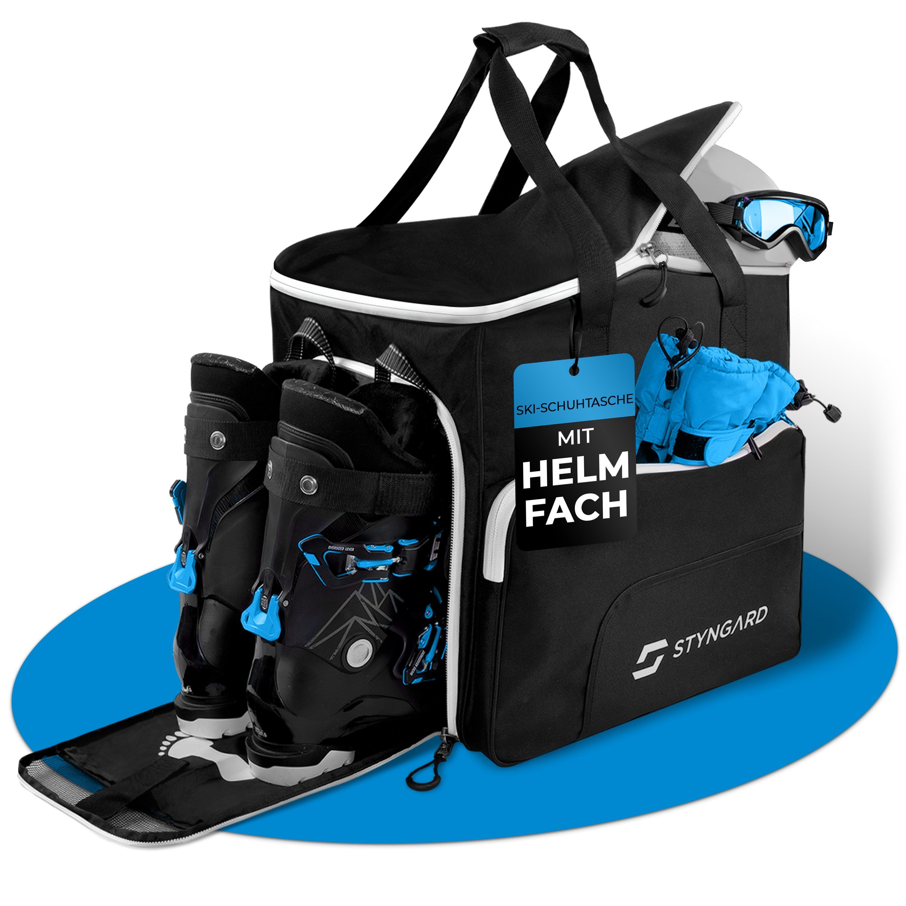 Styngard Skitasche SÖLDEN (mit Rucksackfunktion), Skischuhtasche mit Helmfach und belüftetem Stiefelfach [54 L]