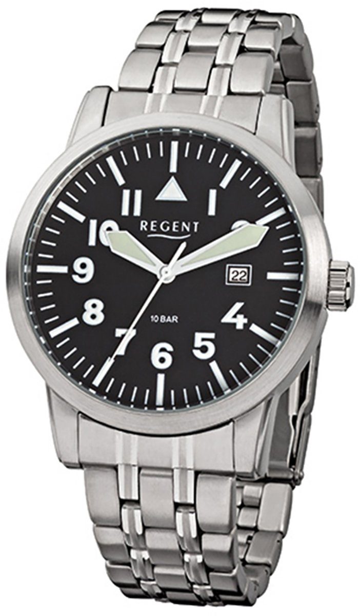 Regent rund, Armbanduhr Edelstahlarmband Herren-Armbanduhr Regent Analog, Herren (ca. silber groß Quarzuhr 42mm),