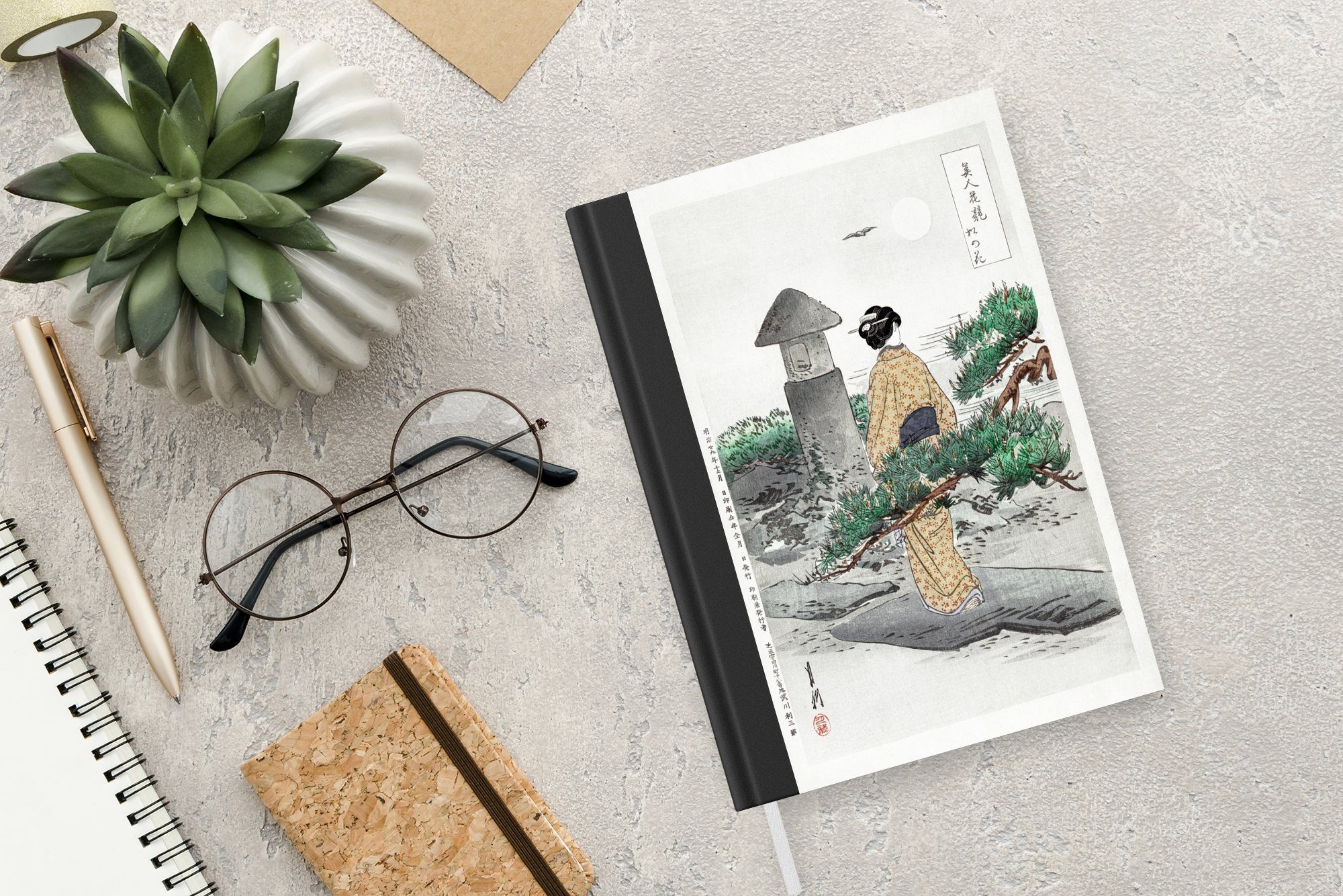 MuchoWow Notizbuch Japan - Natur Notizheft, Frau - A5, Haushaltsbuch Journal, 98 Kimono Tagebuch, - Merkzettel, Garten, - Seiten