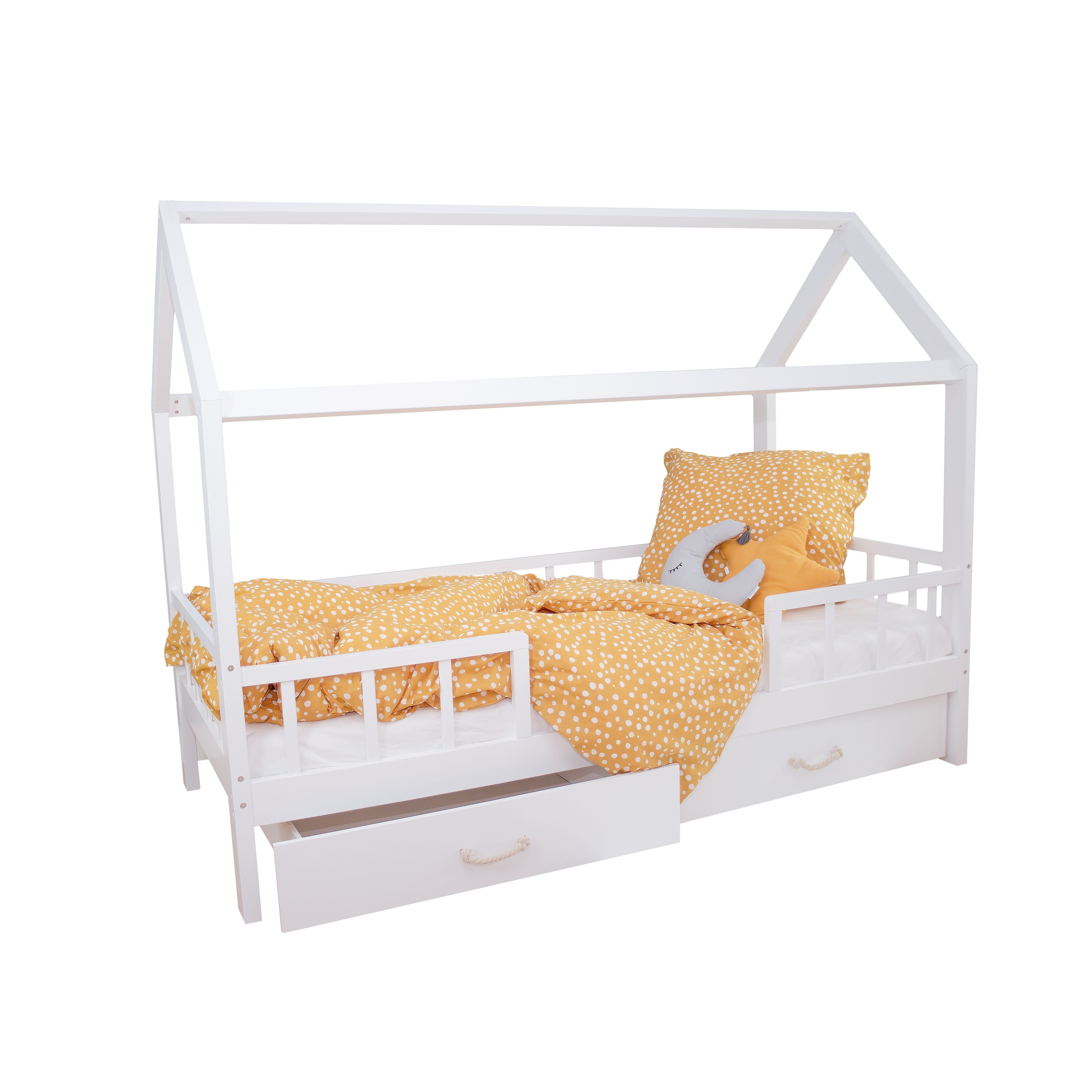 Puckdaddy GmbH Kinderbett Carlotta (200x90cm) mit abnehmbarem Rausfallschutz