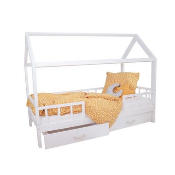 Puckdaddy GmbH Kinderbett Puckdaddy Hausbett Carlotta 200x90 cm Kinder Bett aus Holz in Weiß