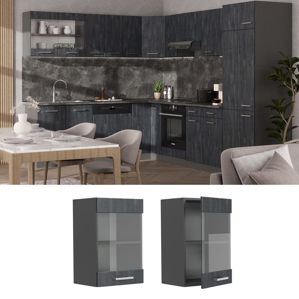 Vicco Glashängeschrank R-Line, Schwarz Beton/Anthrazit, 40 günstig online kaufen