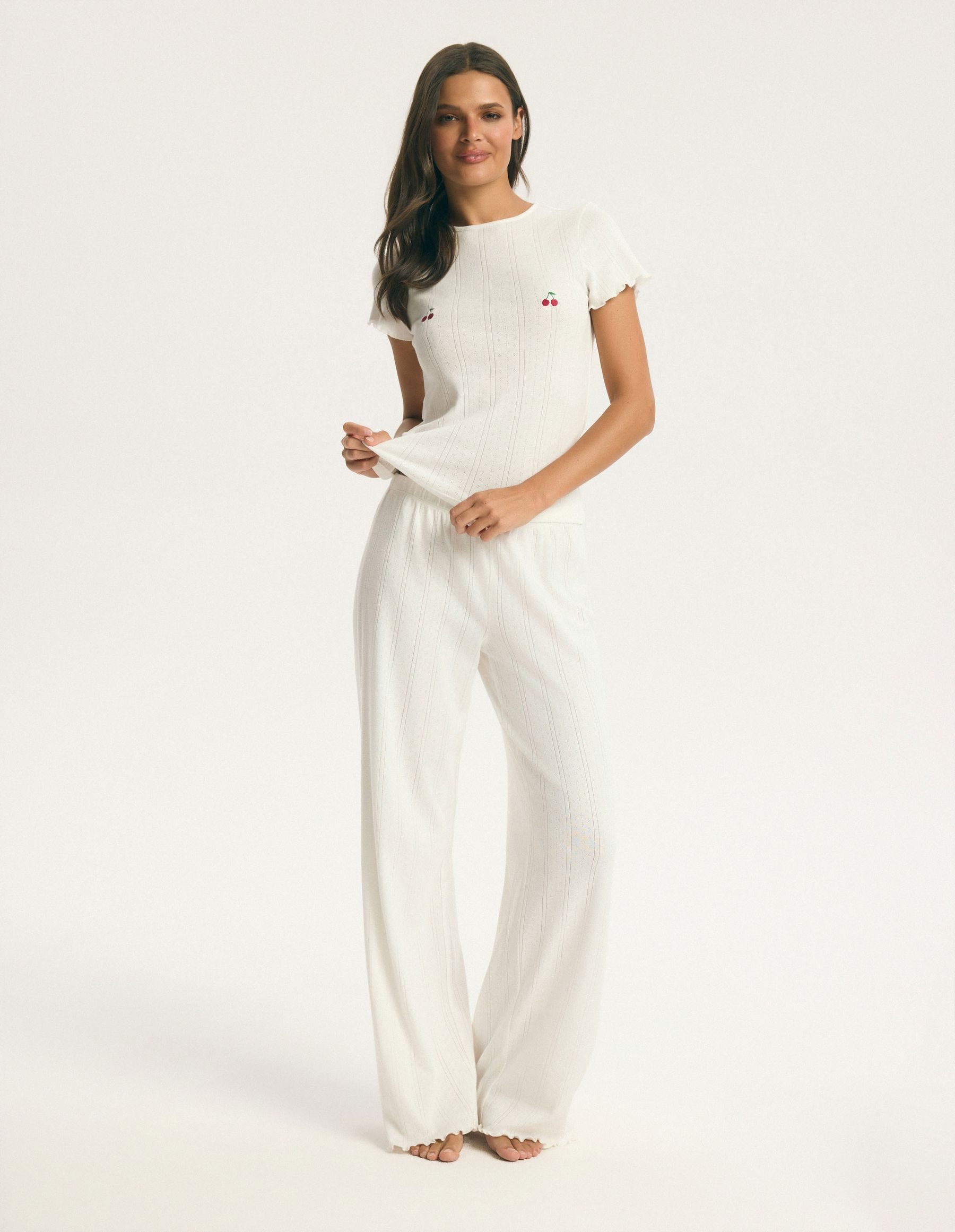 ESOTIQ Pyjama Pyjama Set Pure Cherries Kurzarm Rundhals Baumwolle Unifarben bequem (2 tlg)