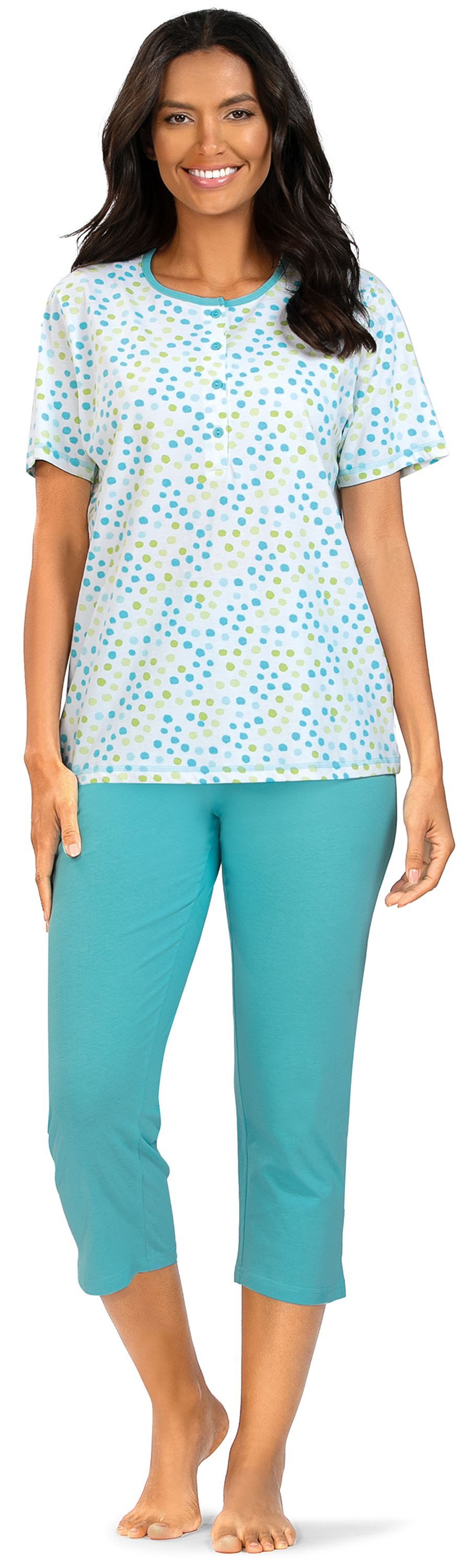 comtessa Schlafanzug Summer Whisper (Set, 2 tlg., 2-teilig) Damen Pyjama 2-teilig 7/8 Hose geknöpft Baumwolle große Größen