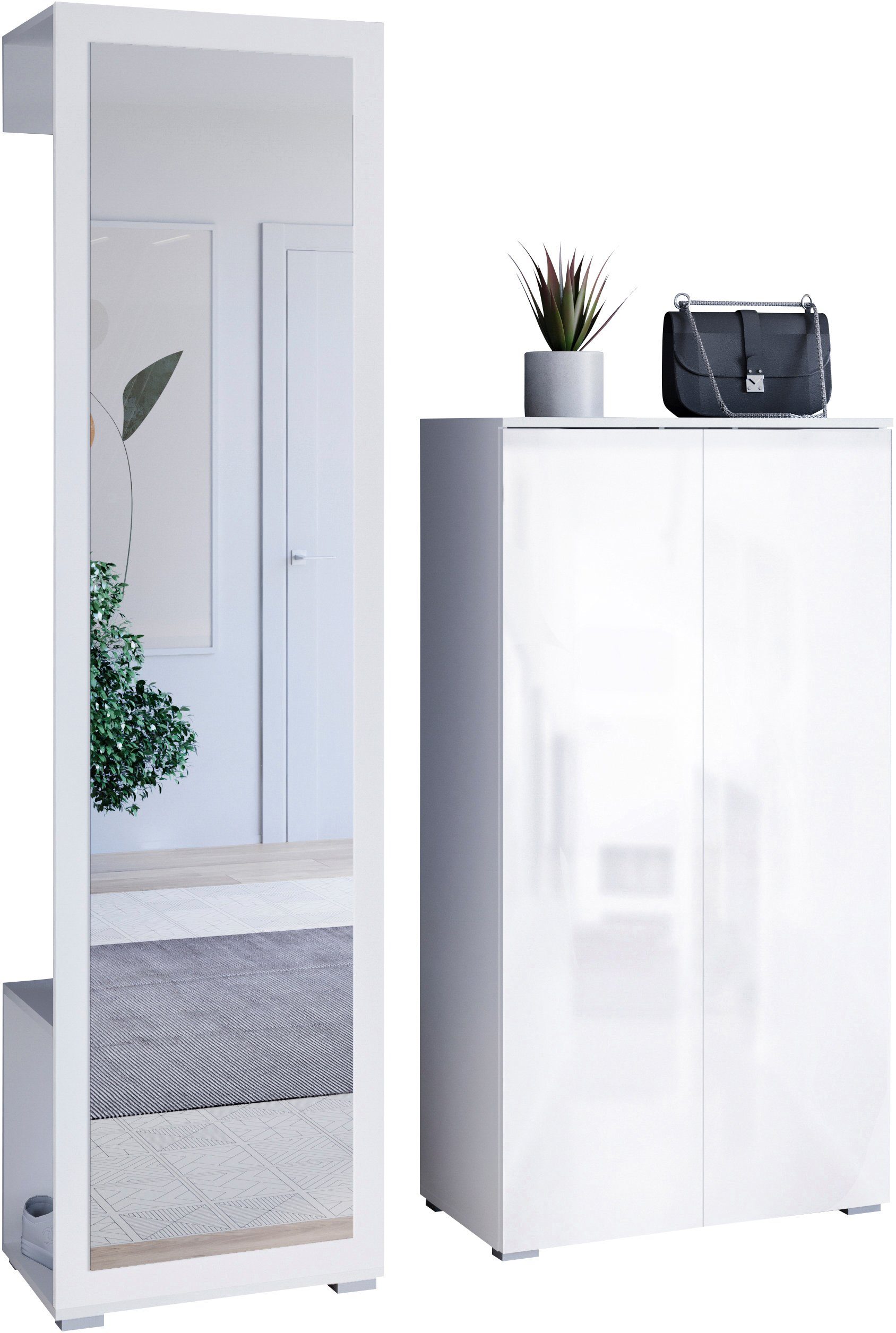 OTTO home Garderoben-Set PARIS/ TOKYO, (Komplett-Set, 2-St), Garderoben-Set Breite 130cm, moderne grifflose Flurmöbel Kleiderstange