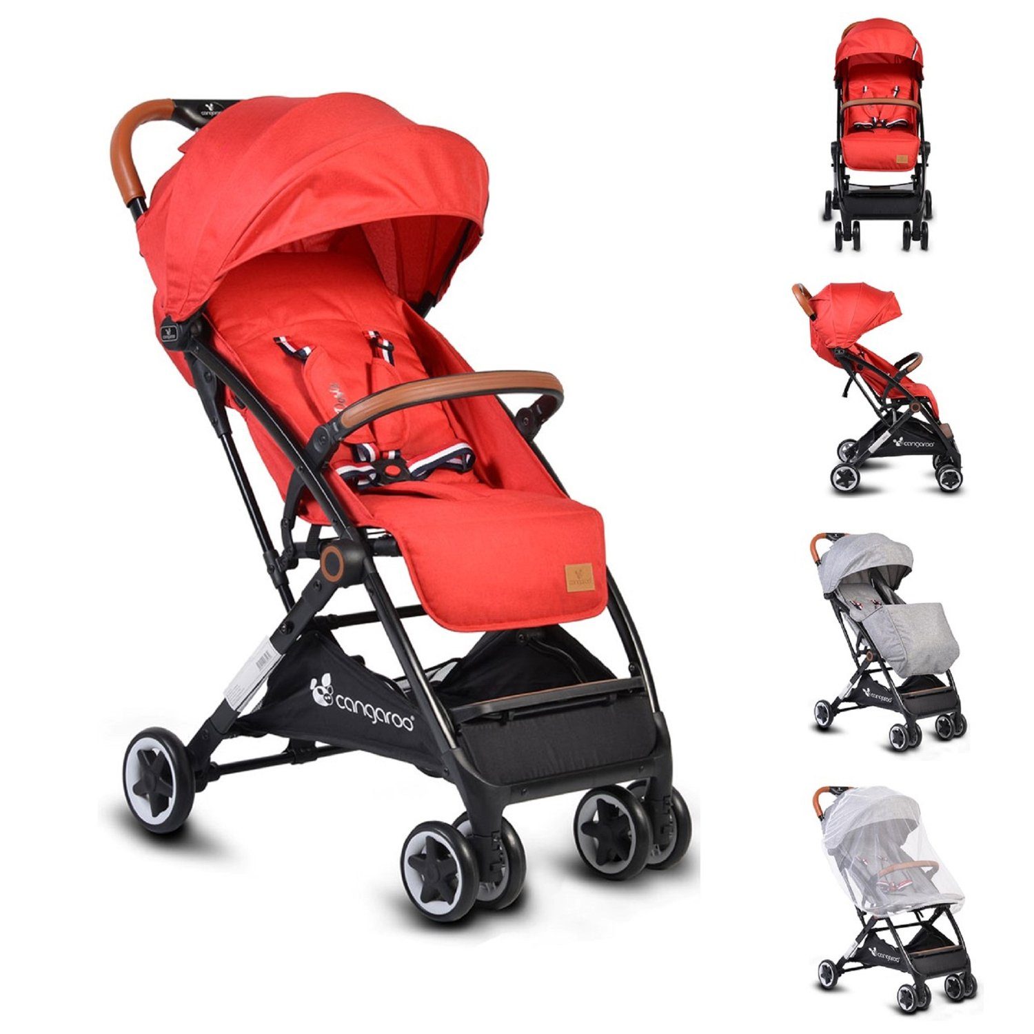 Cangaroo Kinder-Buggy Kinderwagen, klappbar Buggy Aluminiumrahmen verstellbar rot Kunstleder Paris