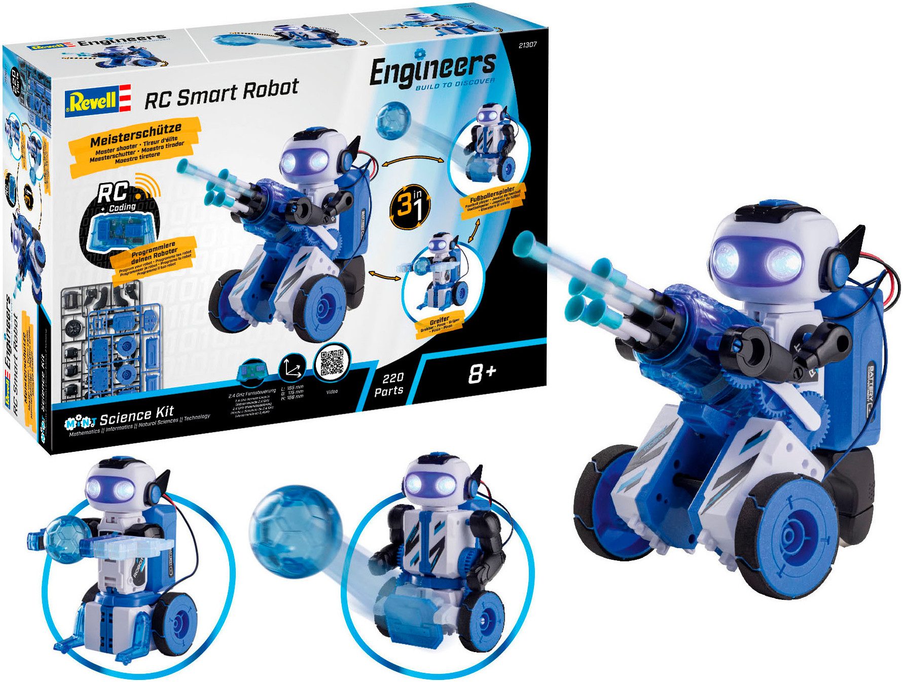 Revell® RC-Roboter Revell Engineers, 3in1 Experimentierkasten RC Smart Robot, 2,4 GHz (220-tlg)
