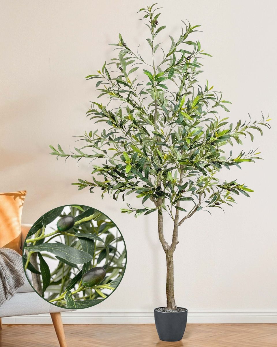 Kunstbaum Olivenbaum künstlich, Kunstpflanze, outdoor & indoor, Pflanze im Topf Olivenbaum, JELLE & JACOB, Höhe 180 cm, olive tree artificial 180 cm, Pflegleicht mit UV-Schutz