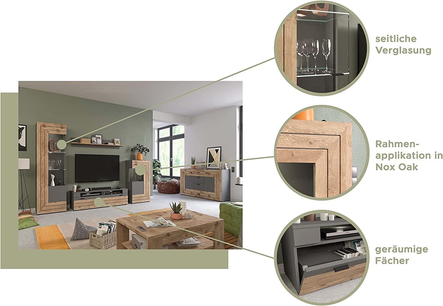 Nox Rahmenapplikation the Modell Mehrzweckschrank kuup I I TK4 & Korpus Matt Standschrank Grau Oak Fronten