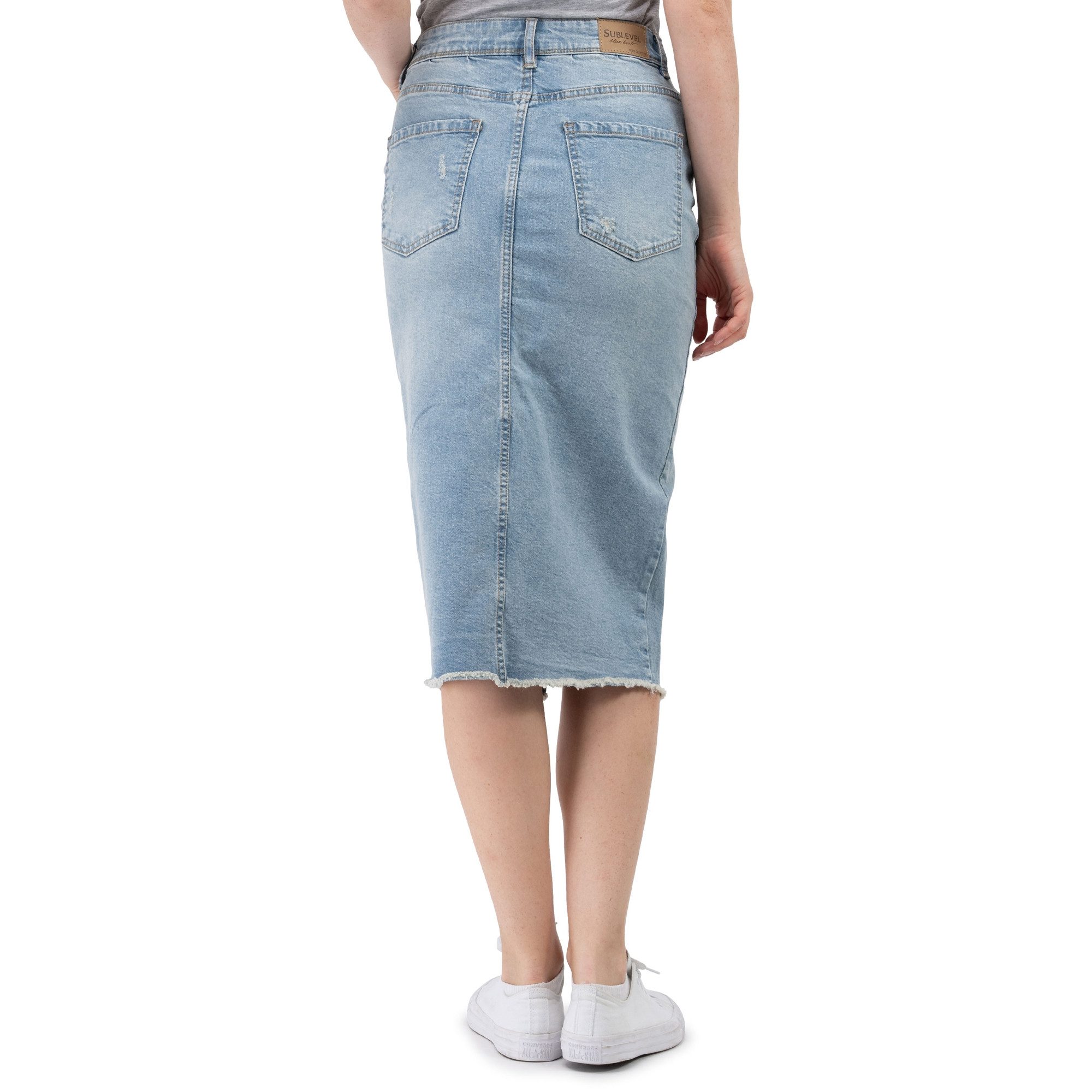 SUBLEVEL Jeansrock Damen Maxi Midi Mini Rock langer Schnitt Denim Stretch