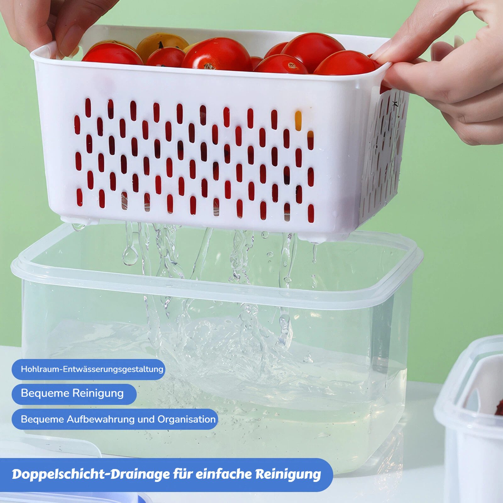 BlingBin Frischhaltedose 6 Stück Obst Aufbewahrung Kühlschrank, Abtropfen Beeren-Behälter, PP-Kunststoff, (6er Set, 6-tlg., Material: PP-Kunststoff, 0,85L+1,75L – Bild 3 von 5