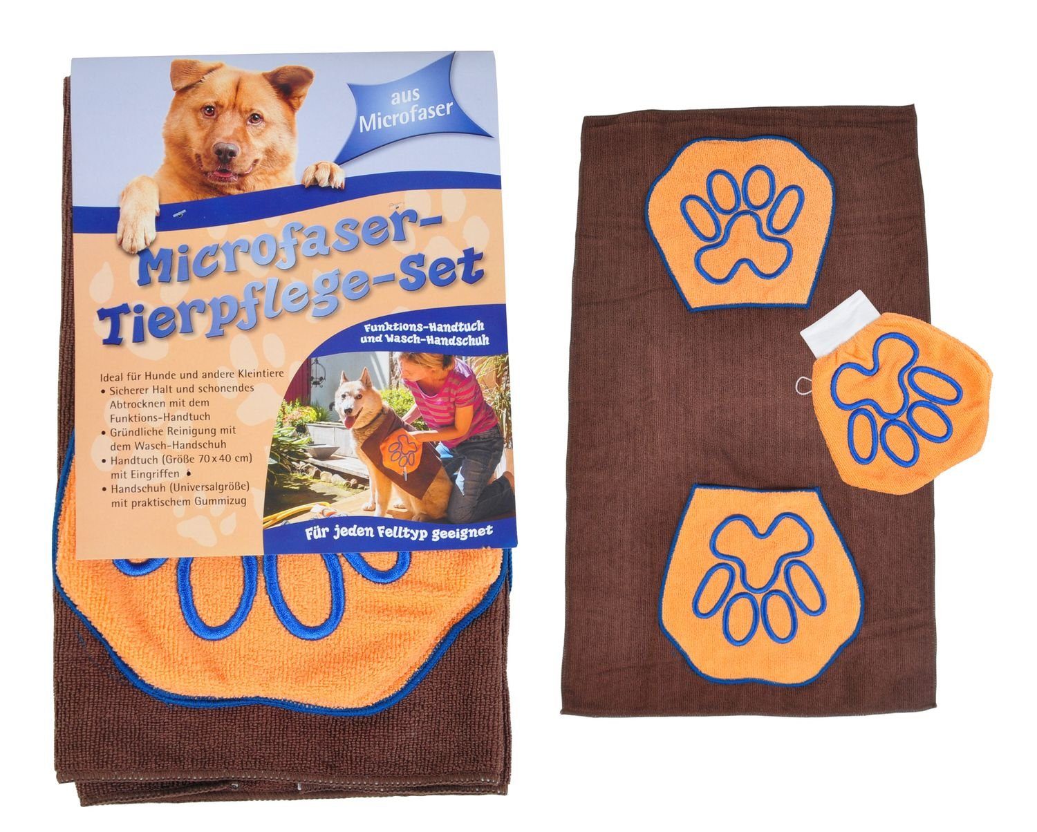 BURI Waschhandschuh + K Tierpflege-Set Microfaser Funktions- Putzhandschuh Handtuch Hunde