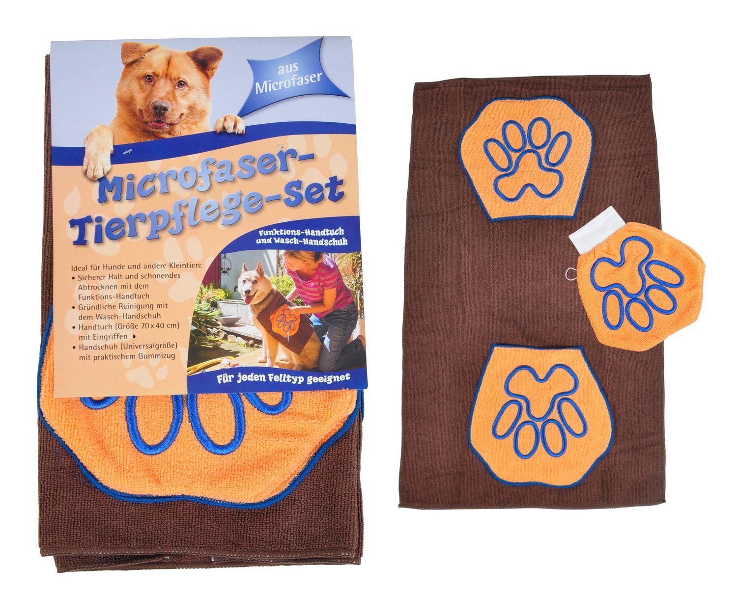 BURI Putzhandschuh Microfaser Tierpflege-Set Funktions- Handtuch + Waschhandschuh Hunde K