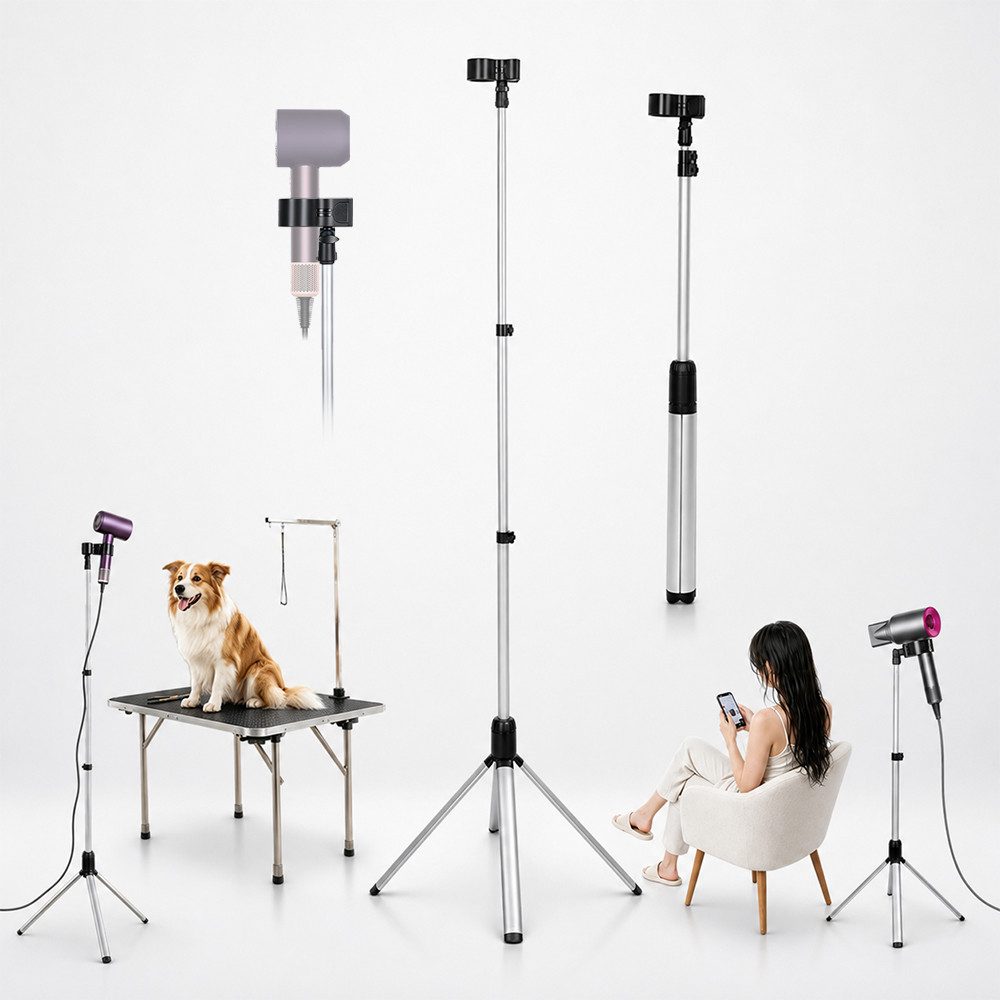 PRIISF Haartrockner Zubehör Haartrockner Ständerhalter Föhn Halterung Bodengebläse Halter, 75-150cm Höhenverstellbar Haartrocknerhalter Haartrockner-Klemmständer, freihändiges Haartrocknern Stand für Badezimmer Pflege Hunden Katzen