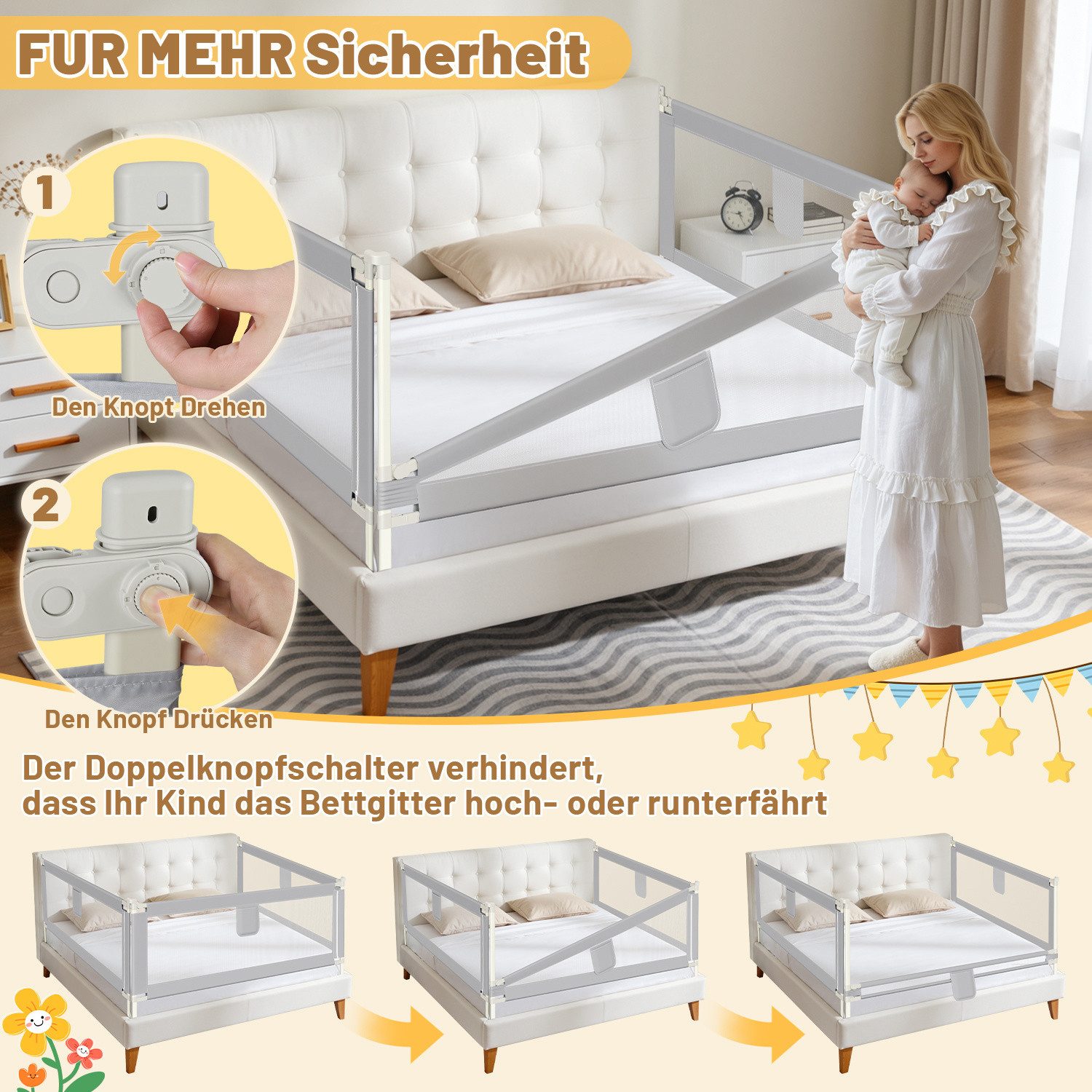 Clanmacy Bettschutzgitter Bettschutzgitter Bettgitter Kinderbettgitter Bettschutz Baby 150cm – Bild 5 von 5