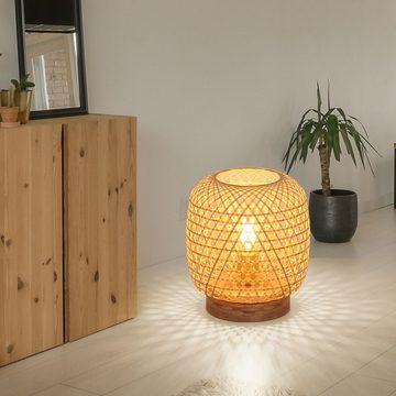 etc-shop Kugelleuchte, Leuchtmittel nicht inklusive, Tischleuchte Beistellleuchte Bambus Geflecht E27 Schlafzimmerlampe
