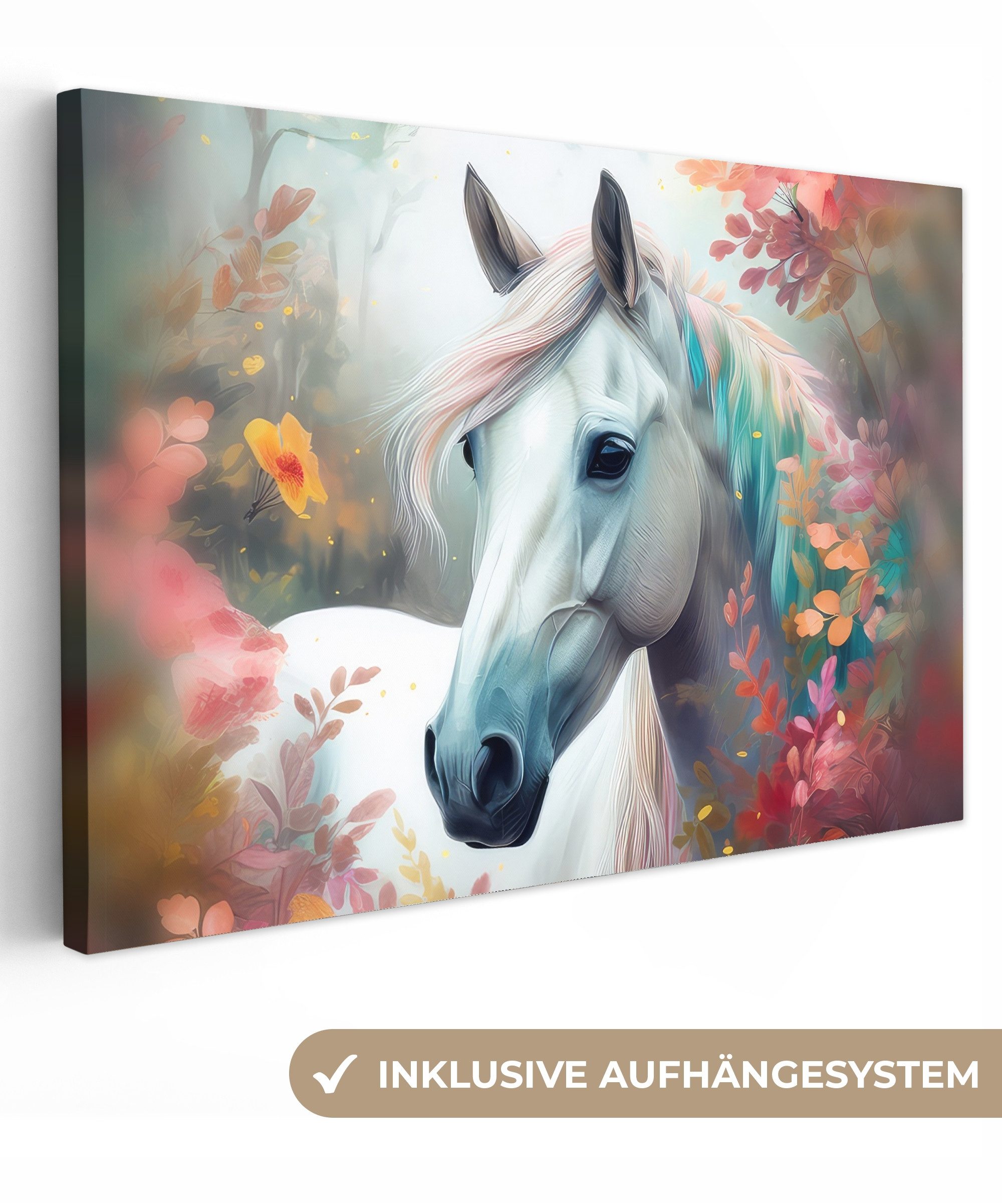 OneMillionCanvasses® Leinwandbild Pferd - Natur - Blumen - Tiere - Wald, Fo günstig online kaufen