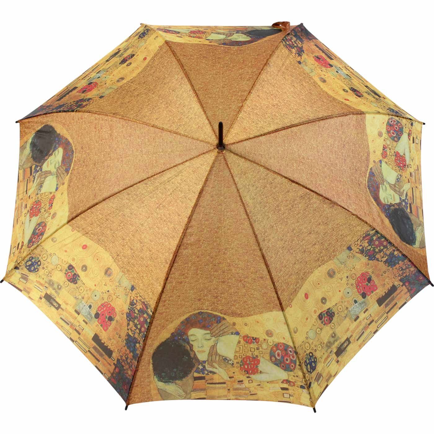 HAPPY RAIN Stockregenschirm großer Regenschirm mit Künstlermotiv für Damen, Motiv Klimt der Kuss klein