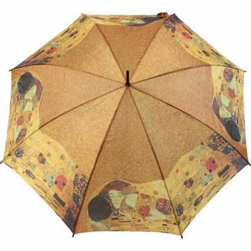 HAPPY RAIN Langregenschirm großer Regenschirm mit Künstlermotiv für Damen, Motiv Klimt der Kuss klein