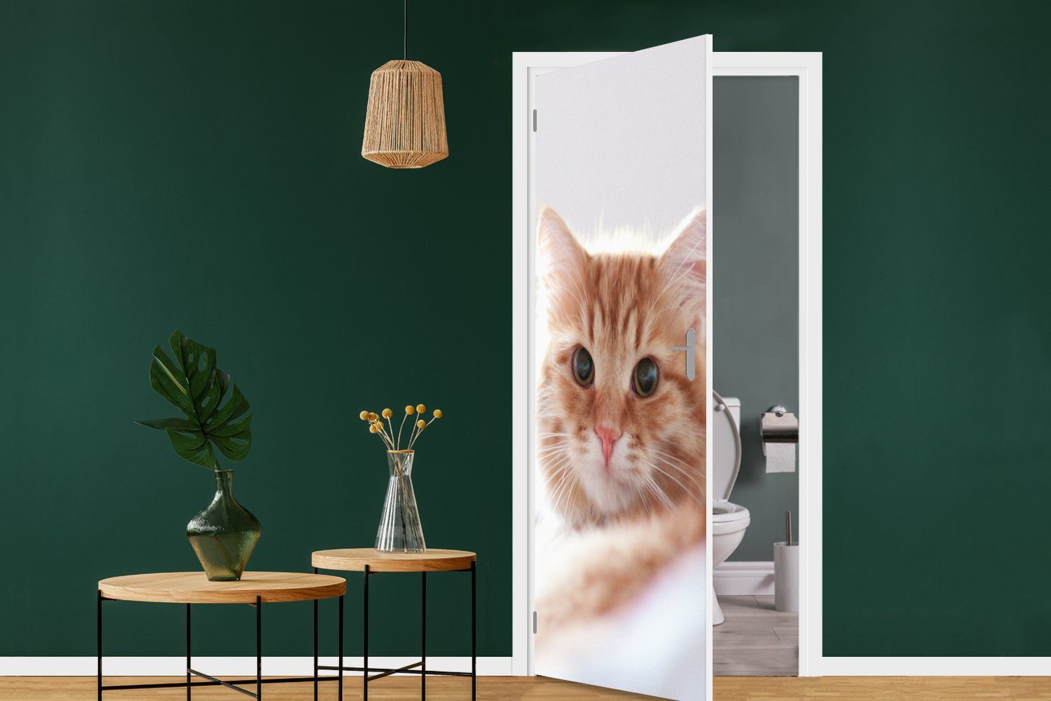 MuchoWow Türtapete Tür, bedruckt, Kinder - für - - Katze Fototapete Rot - Jungen, Matt, 75x205 St), Bett - cm (1 Türaufkleber, Mädchen