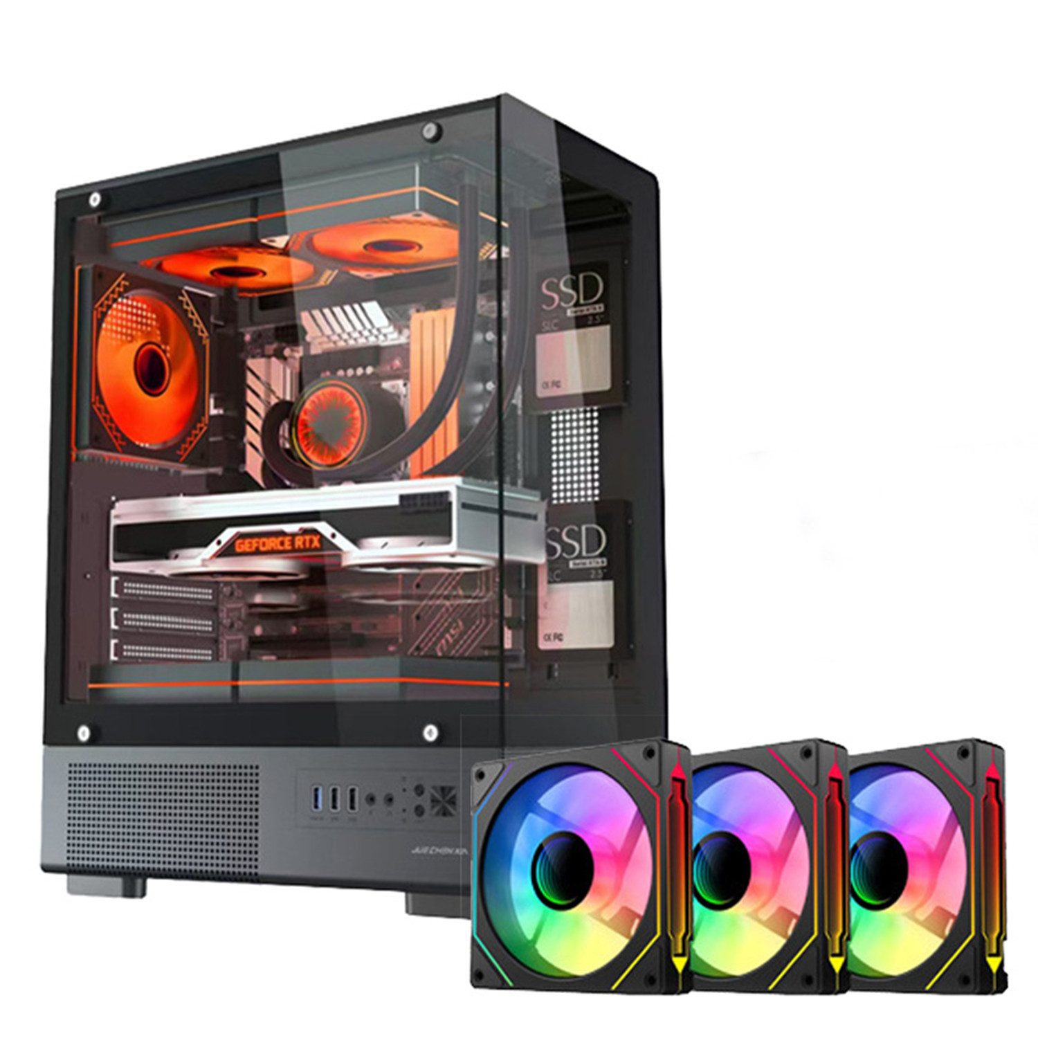 Insma PC-Gehäuse E-ATX ATX Gaming-Gehäuse Tower-Gehäuse, (mit ARGB 3 Lüfter, 320mm GPU und 280mm Radiator kompatibel), 1 × USB 3,0, 2× USB 2,0 Full Tower