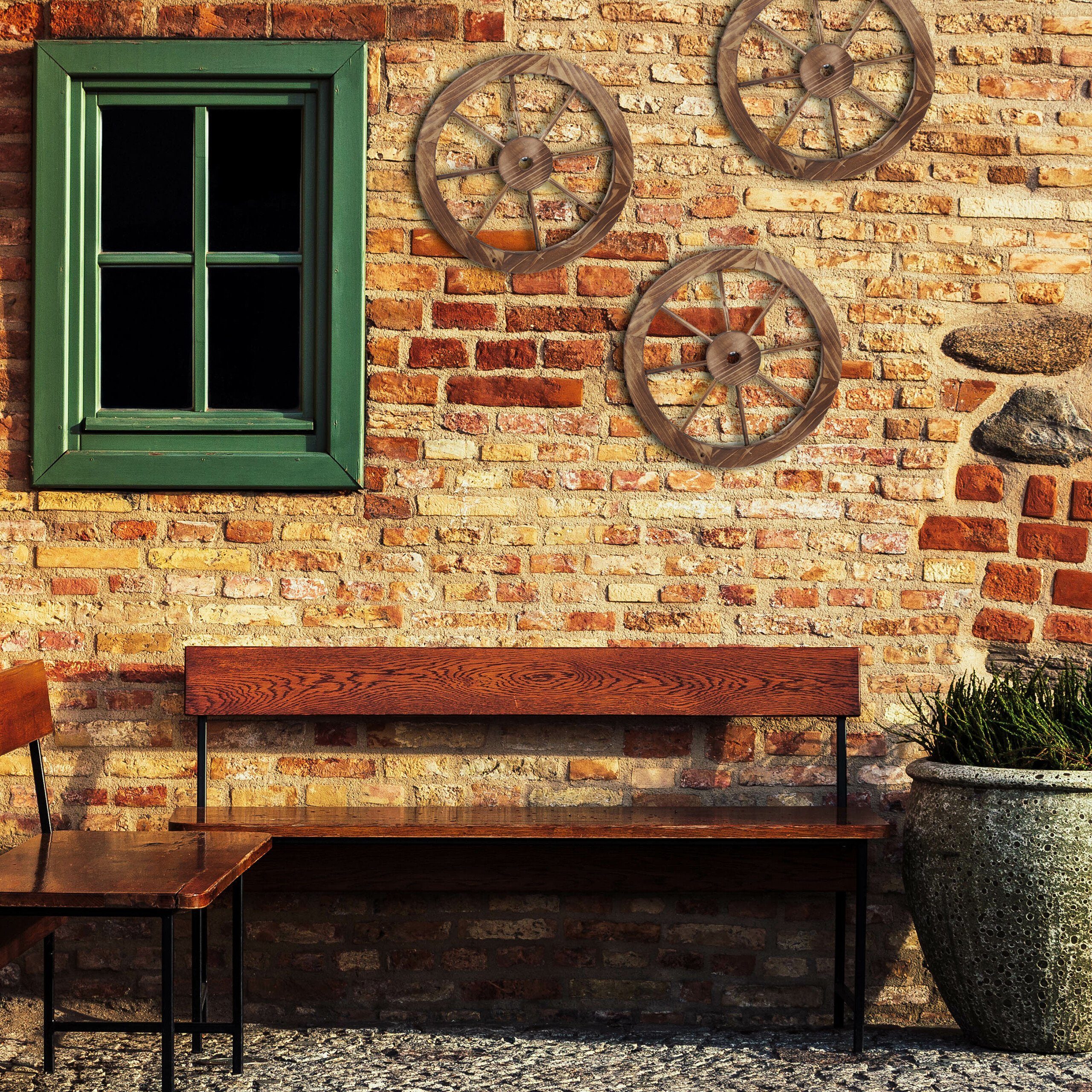 relaxdays Dekoobjekt Wagenrad aus Holz 3er Set (3er-Set, 3 St., 3er Set)
