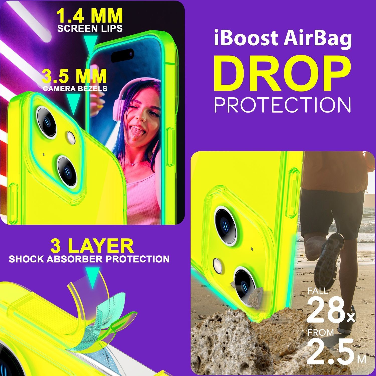 Nalia Smartphone-Hülle Apple iPhone 15 15,5 cm (6,1 Zoll), Klare Neon Silikon Hülle / Bunt / Durchsichtig Transparent / Slim Case