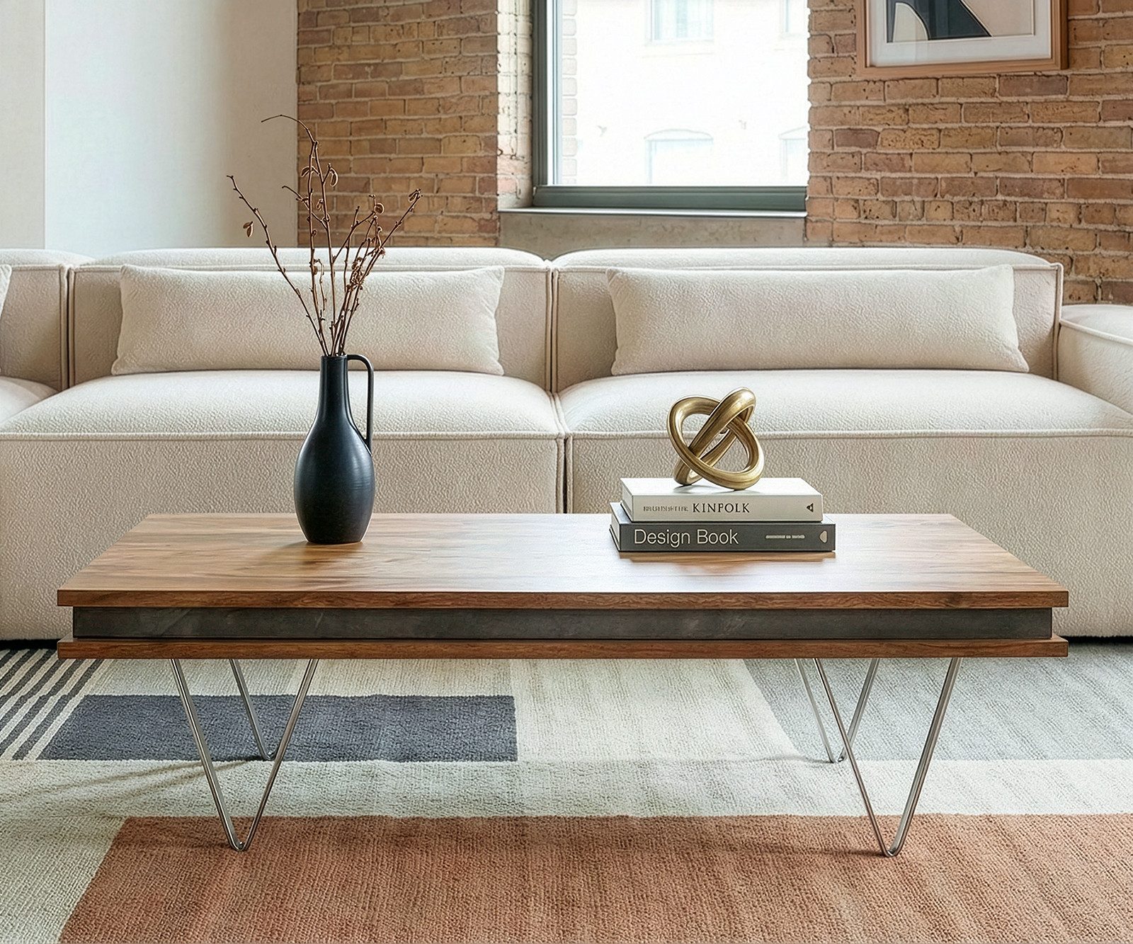DELIFE Couchtisch Stonegrace, Akazie Natur Schiefer 117x60x25 Steinfurnier