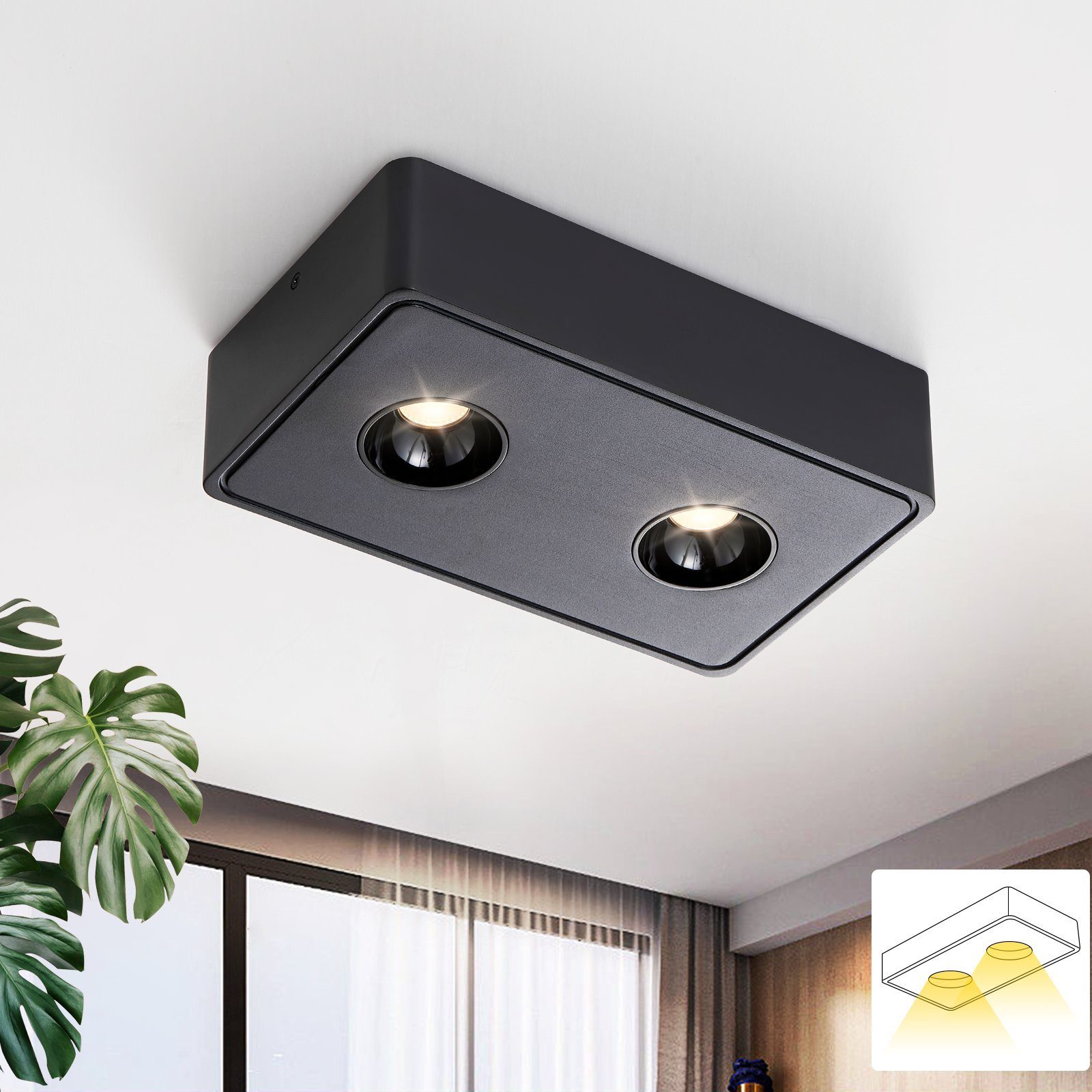 ZMH LED Deckenstrahler Spots LED Aufputz - Aufbaustrahler mit 2 Flammig Deckenspots 14W, Modern Spotbaken Flach Aufbauspot für Küche Schwarz