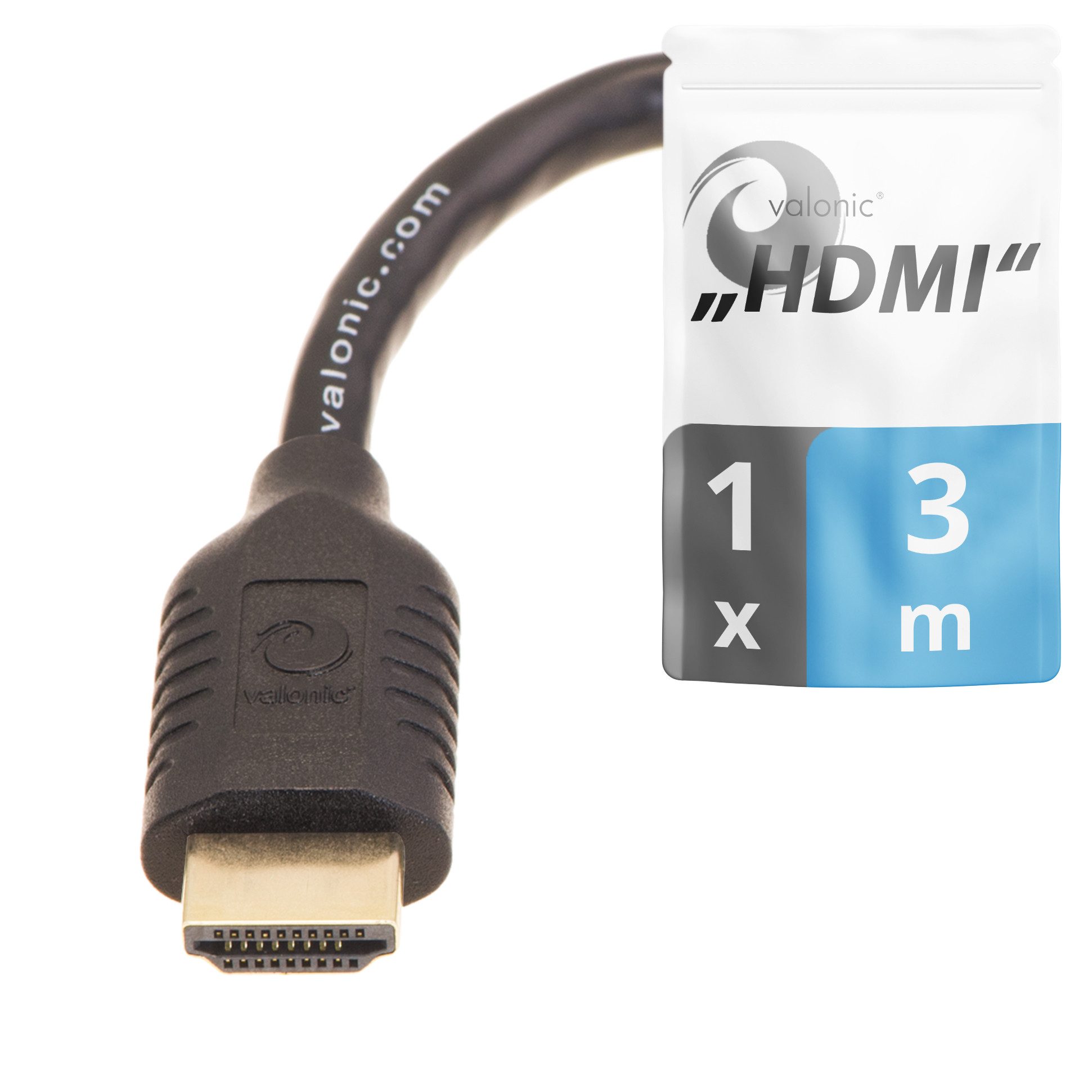 valonic valonic - HDMI Kabel, 3m, Full HD, Ethernet HDMI-Kabel, HDMI Typ A, HDMI Typ A (300 cm), 4k 3m kurzes HDMI Kabel für TV, PC, Laptop, Switch, Splitter, 300cm