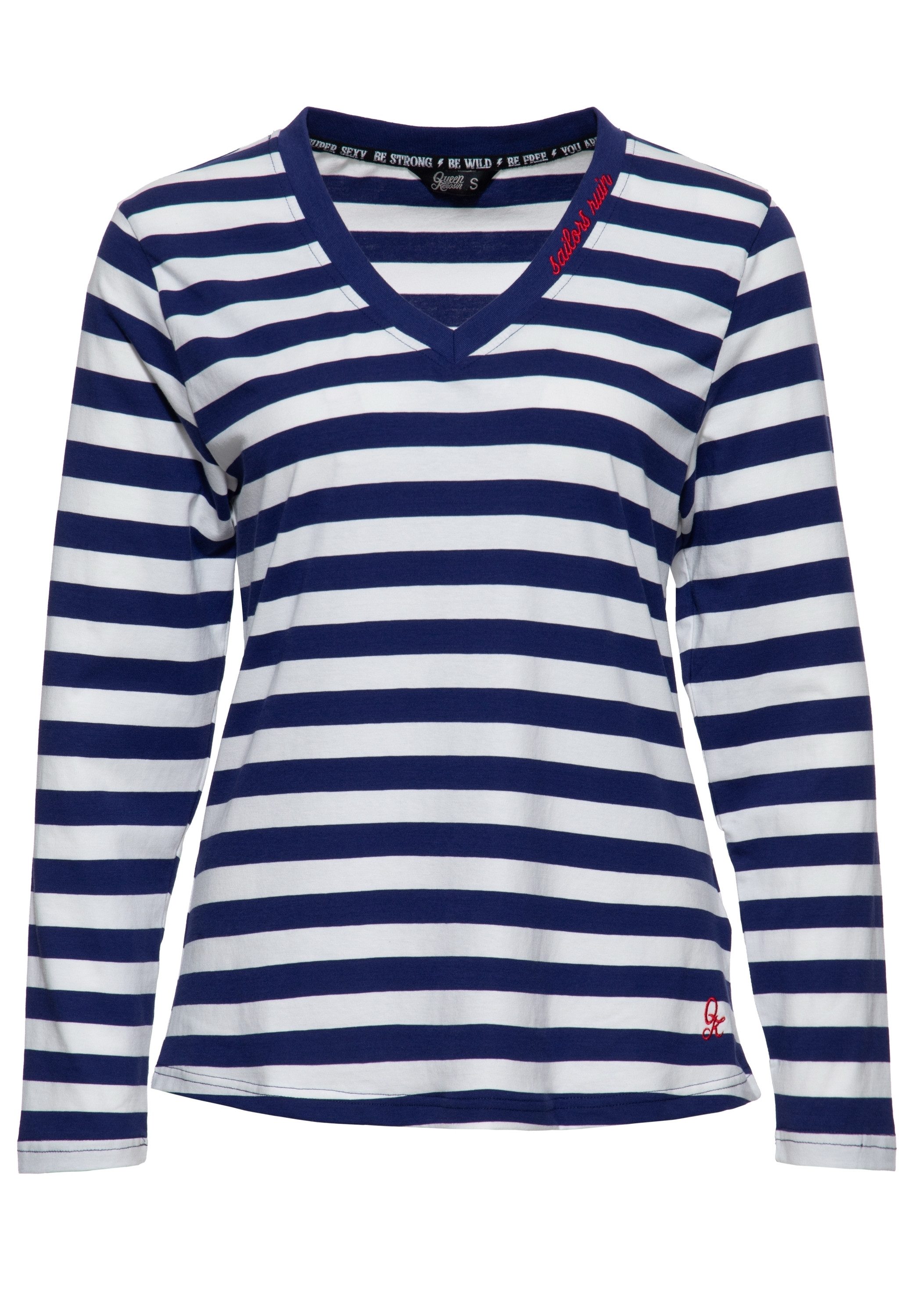 QueenKerosin Langarmshirt Sailor’s Ruin (1-tlg) mit V-Ausschnitt