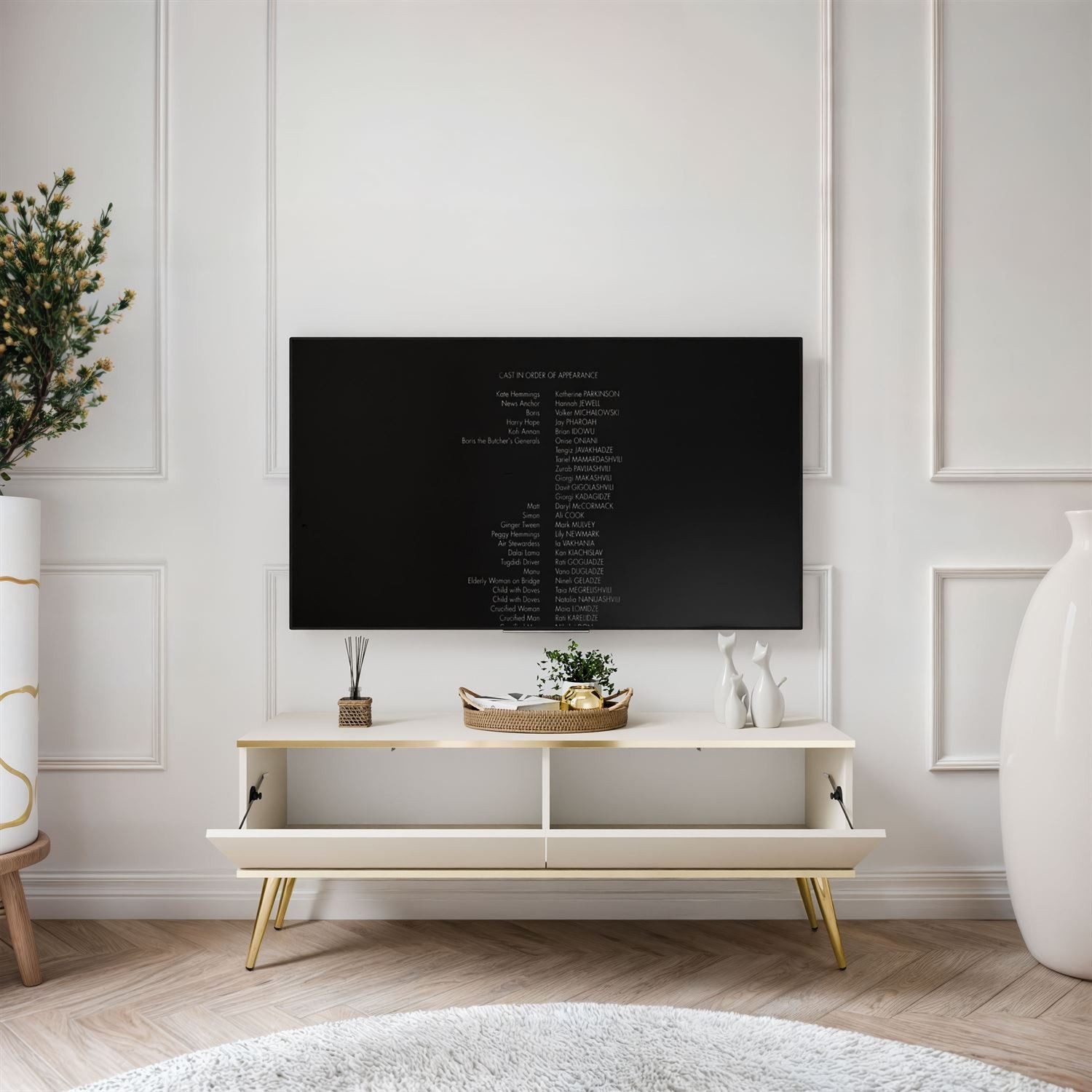 ALLHOUSE24 TV-Schrank SENSO 135 cm Unterschrank TV Lowboard GOLD Metallfüße, TV Board (1x TV Schrank) Breite 135 cm
