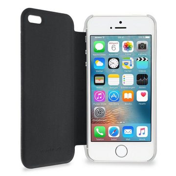 Artwizz Flip Case SmartJacket Soft-Touch Etui Schutzhülle in Metalloptik, Schwarz, iPhone SE (2016), iPhone 5S, iPhone 5