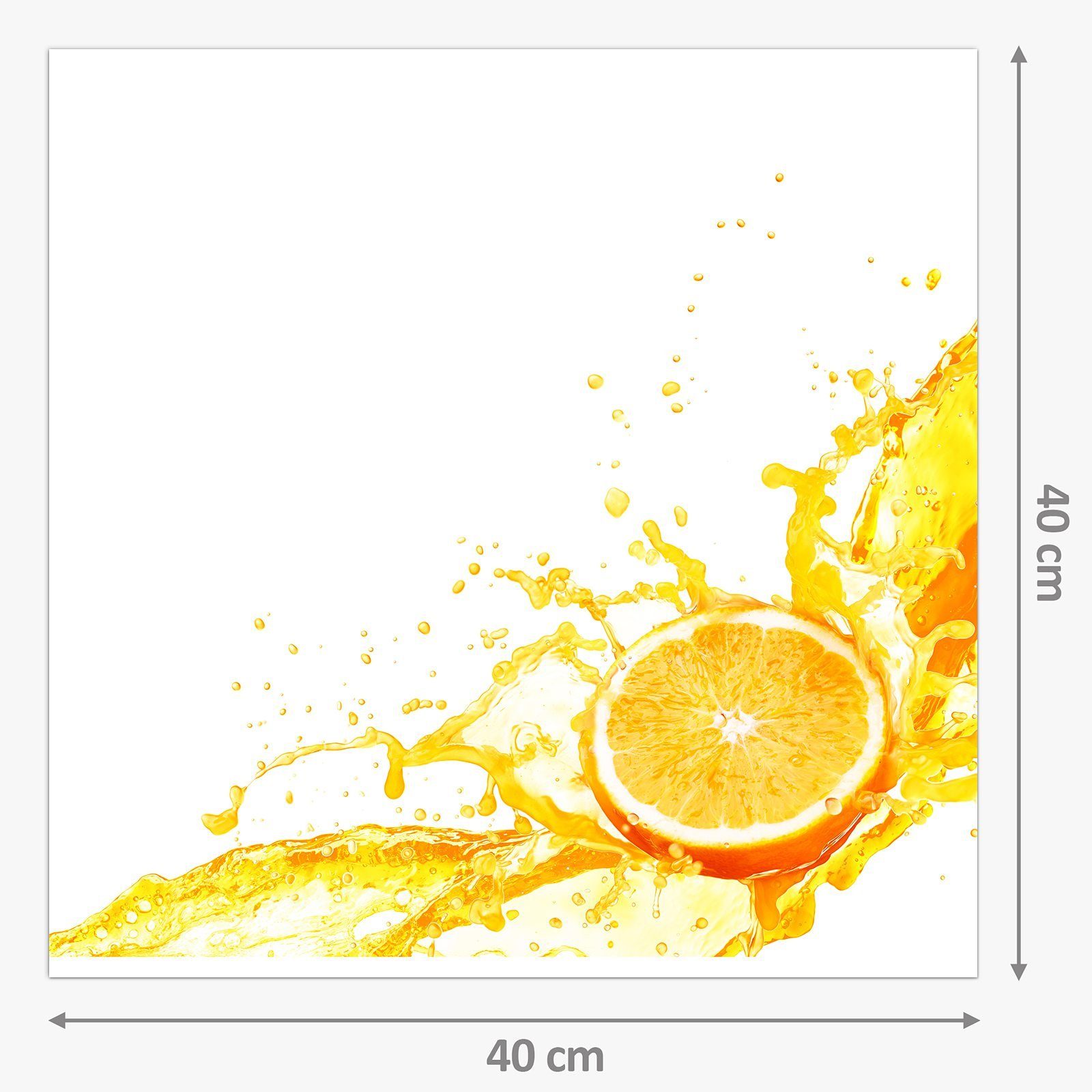 Motiv Glas mit Küchenrückwand Spritzschutz Primedeco Orangensaft spritzt Küchenrückwand
