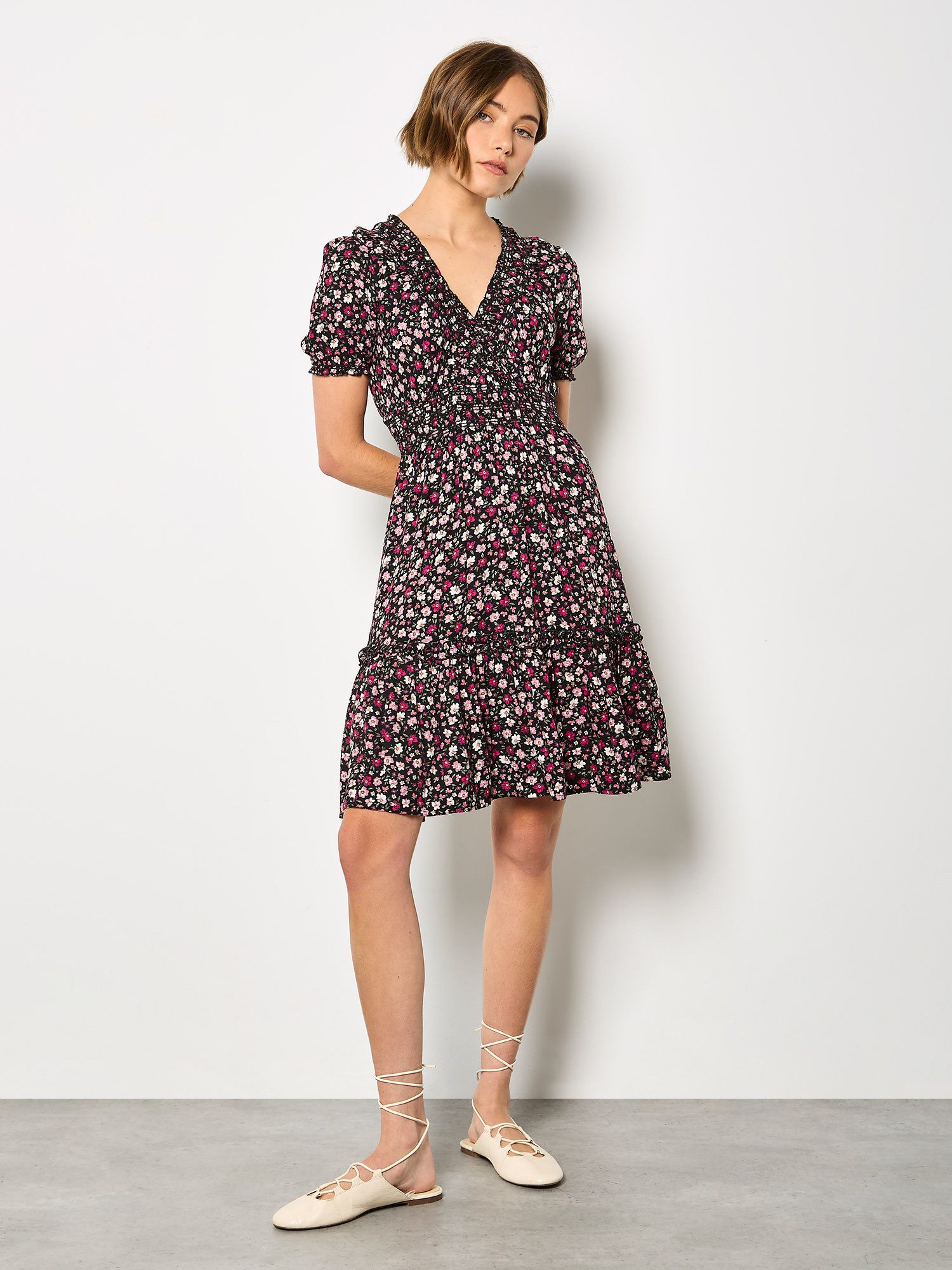 Apricot Minikleid Blumenkleid, mit Raffungen günstig online kaufen