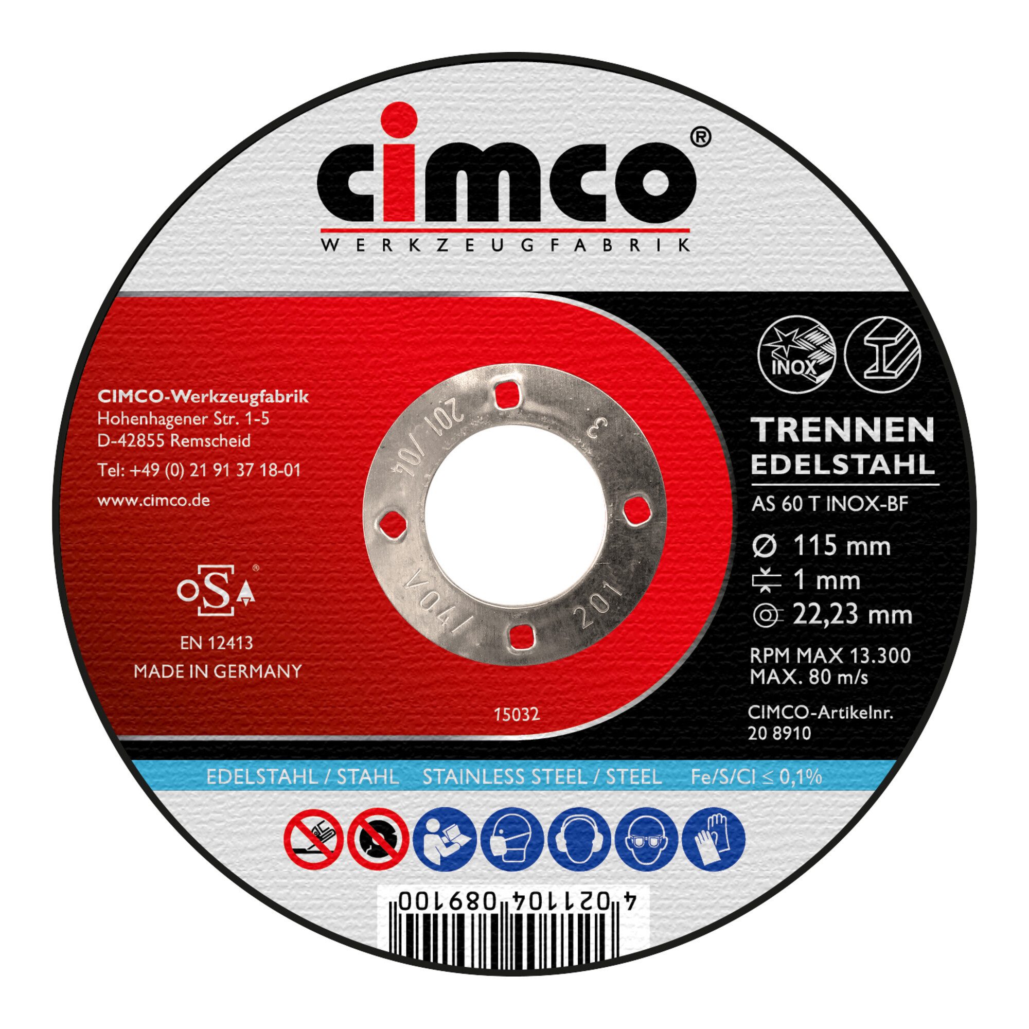 Cimco Trennscheibe Cimco Korund-Trennscheibe Inox D=125mm 208912