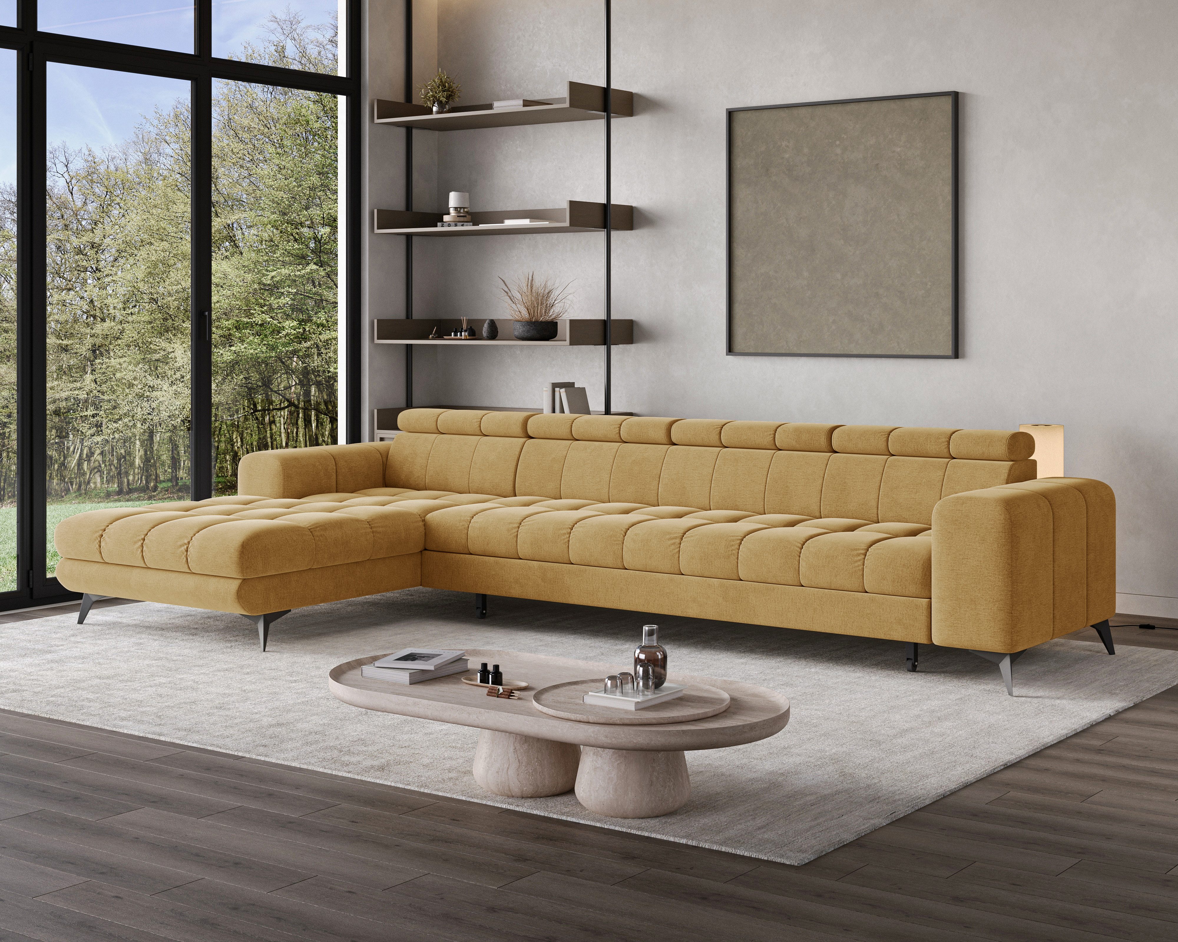 Chilly Möbel Ecksofa Großes L – luxuriöser Komfort, 335x74 cm, Rechts, Monolith 48