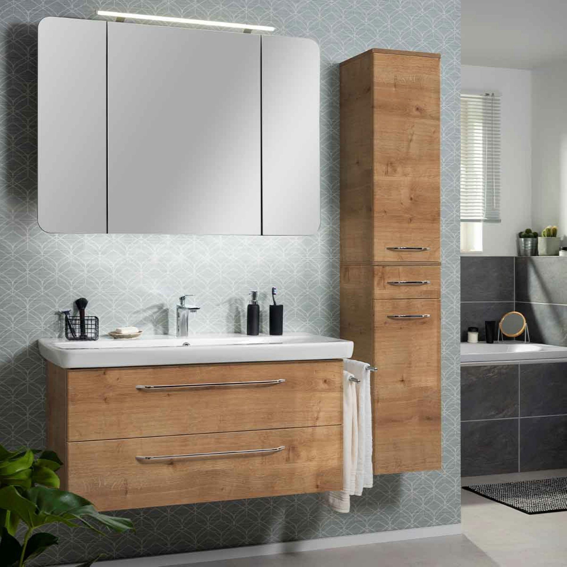 FACKELMANN Badmöbel-Set Badmöbel-Set, Badezimmer-Komplettset, Badezimmermöbel 4-teilig