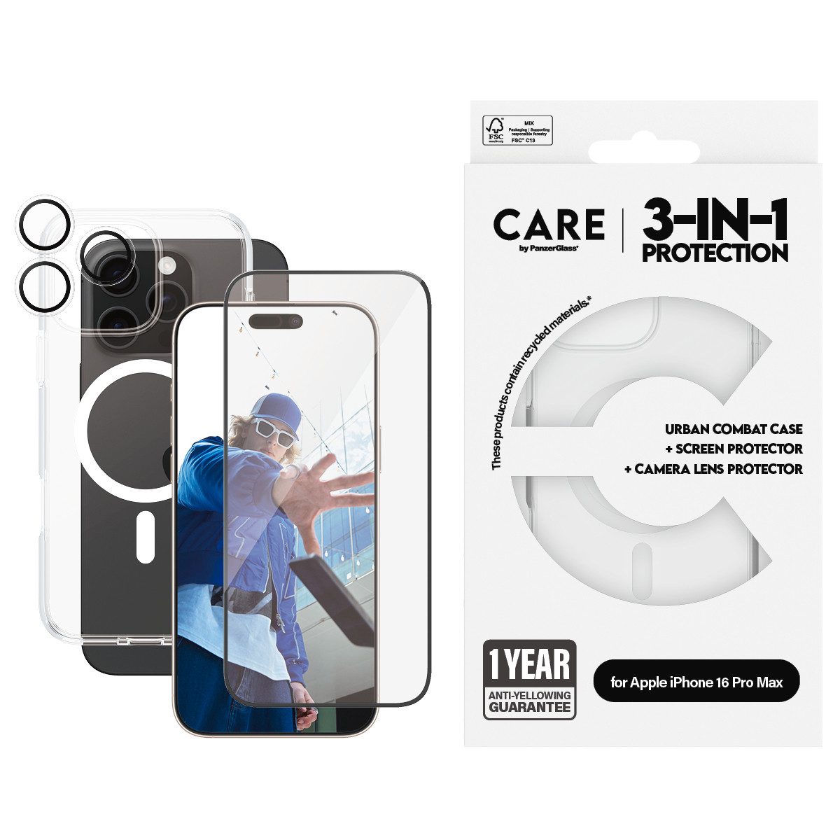 CARE by PanzerGlass Handyhülle Flagship 3-in-1 für Apple iPhone 16 Pro Max, Backcover, Schutzhülle, Handyschutzhülle, Case, Schutzcase, stoßfest