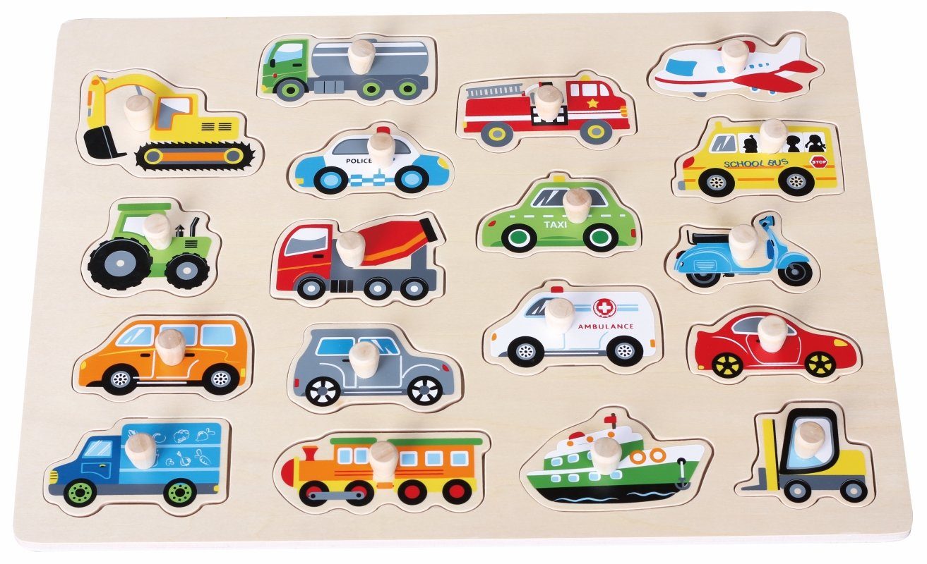 Lelin Steckpuzzle 20075 Großes Holzpuzzle mit Knauf zum Thema Transportmitt günstig online kaufen